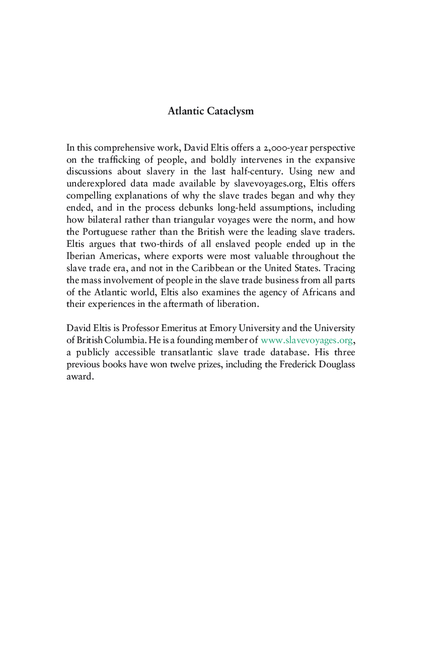 Recommended document preview for eBook PDF for Atlantic Cataclysm Rethinking the Atlantic Slave Trades 1st Edition By David Eltis