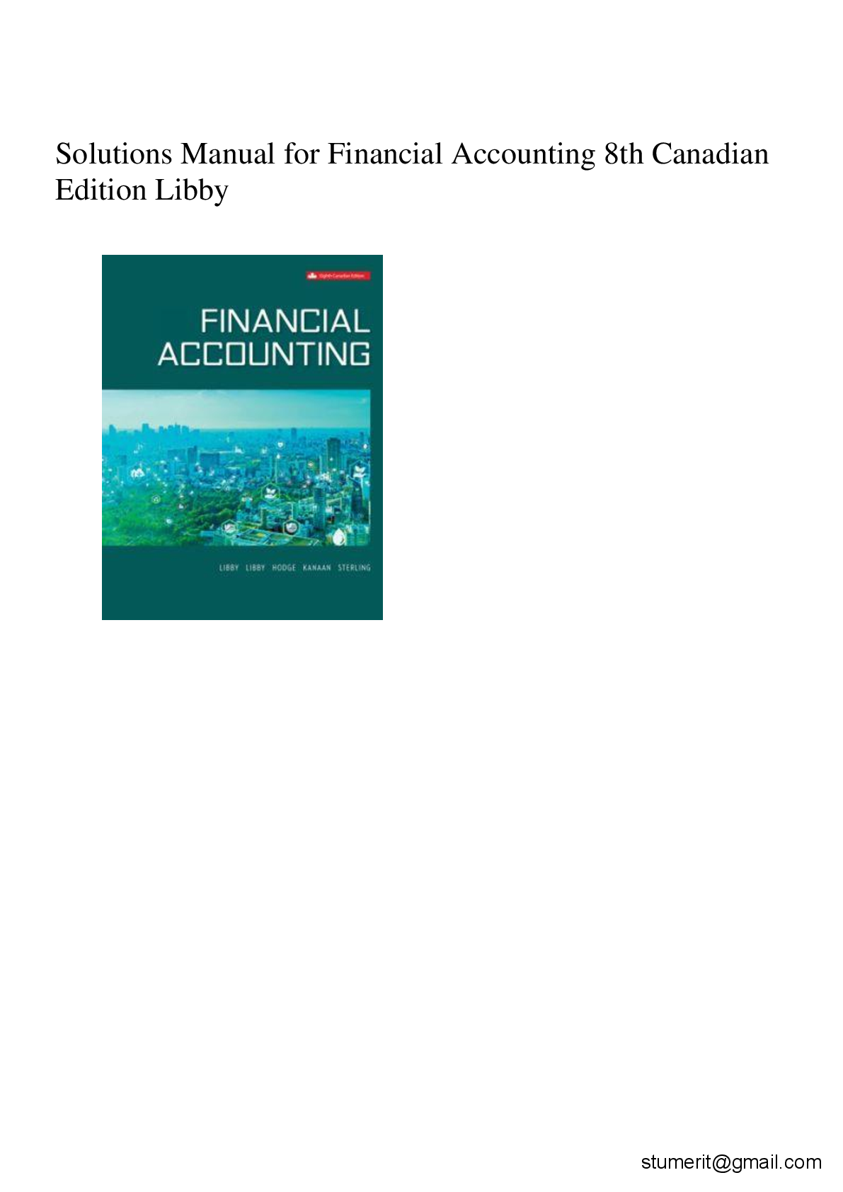 Preview of Solutions Manual for Financial Accounting 8th Canadian  Edition Libby
