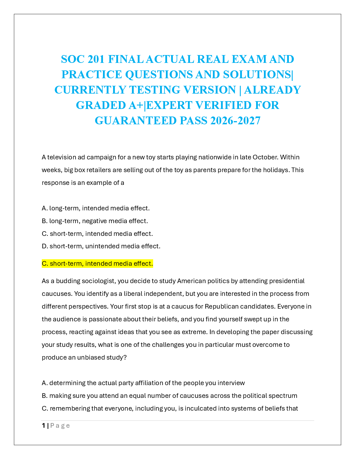 Recommended document preview for SOC 201 FINAL ACTUAL REAL EXAM AND  PRACTICE QUESTIONS AND SOLUTIONS