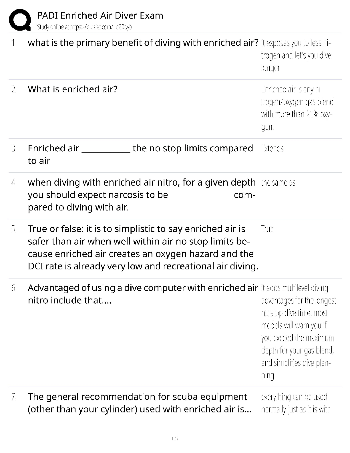 Recommended document preview for PADI Enriched Air Diver Exam / Score 100% / New Version 2025 Update / Nitrox Certification Prep