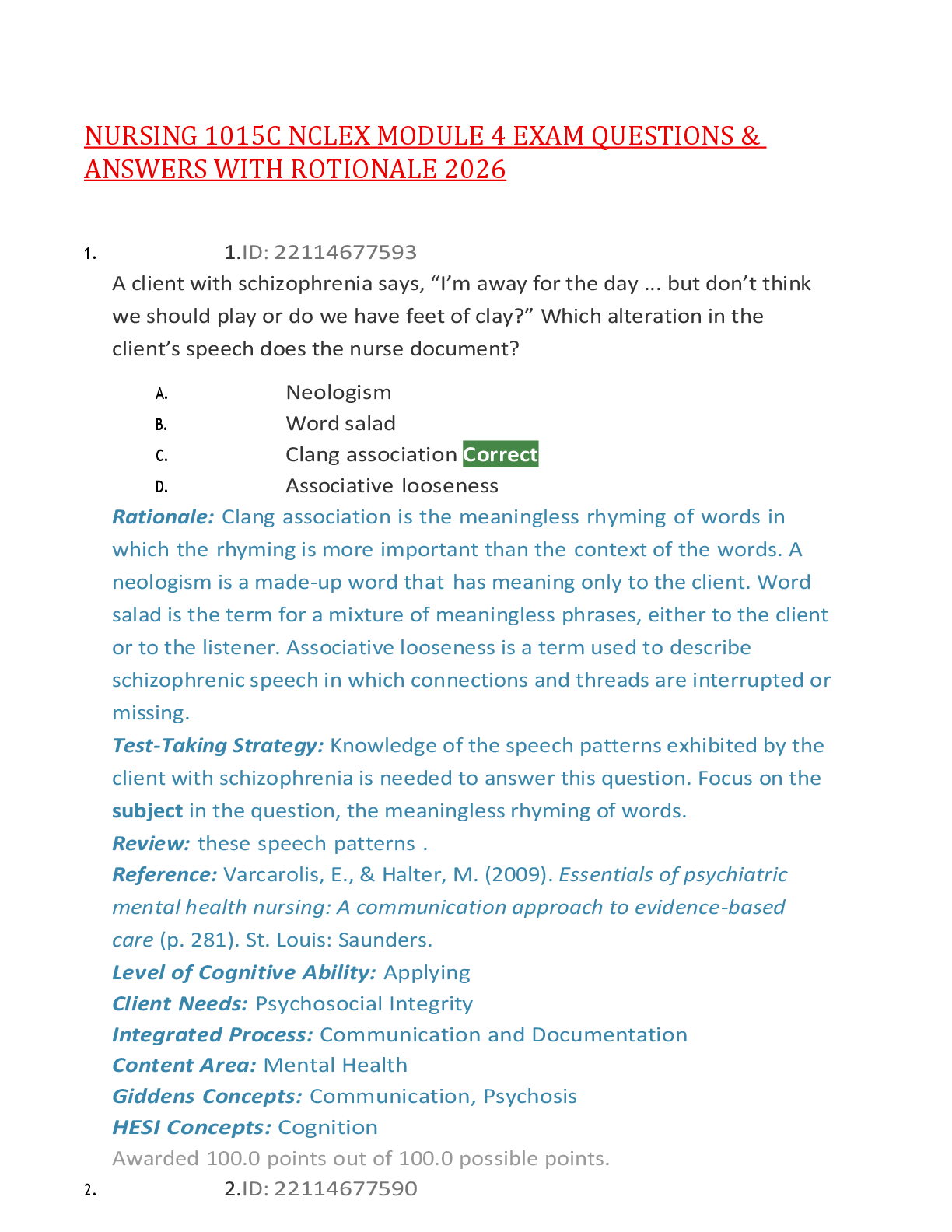 Recommended document preview for NURSING 1015C NCLEX MODULE 4 EXAM QUESTIONS & ANSWERS WITH ROTIONALE 2026,100%CORRECT