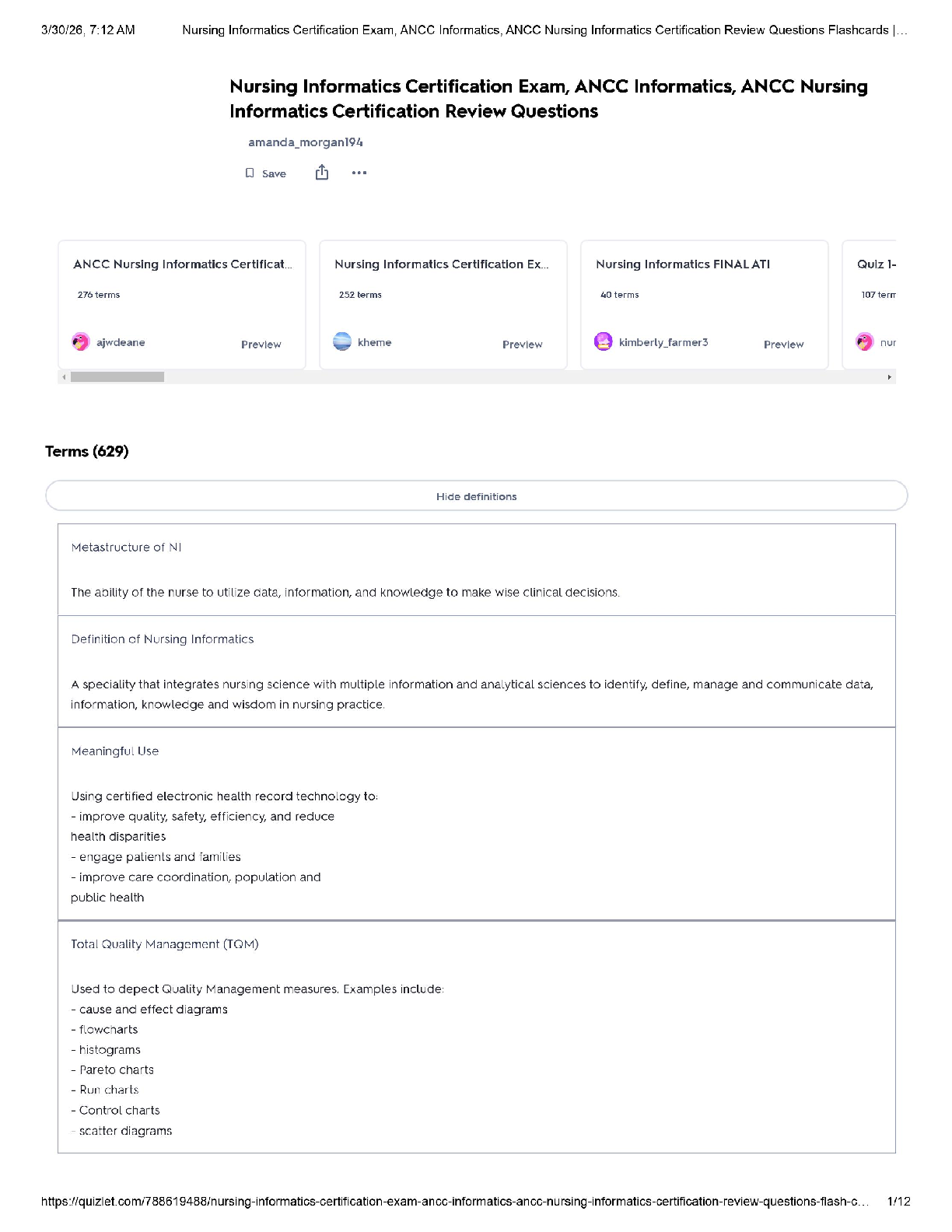 Recommended document preview for ANCC Nursing Informatics Certification / Score 100% / New Version 2025 Update / Review Questions Flashcards Quizlet