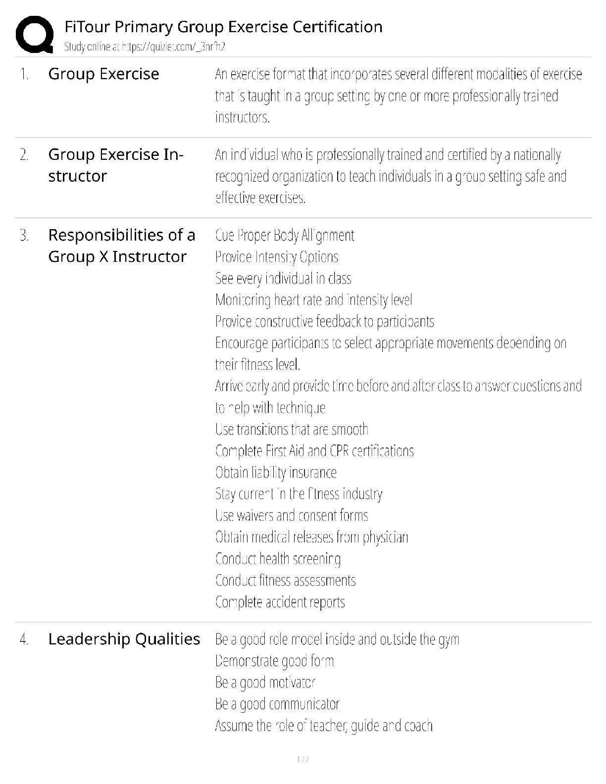 Recommended document preview for FiTour Primary Group Exercise / Score 100% / New Version 2025 Update / Certification Exam Prep
