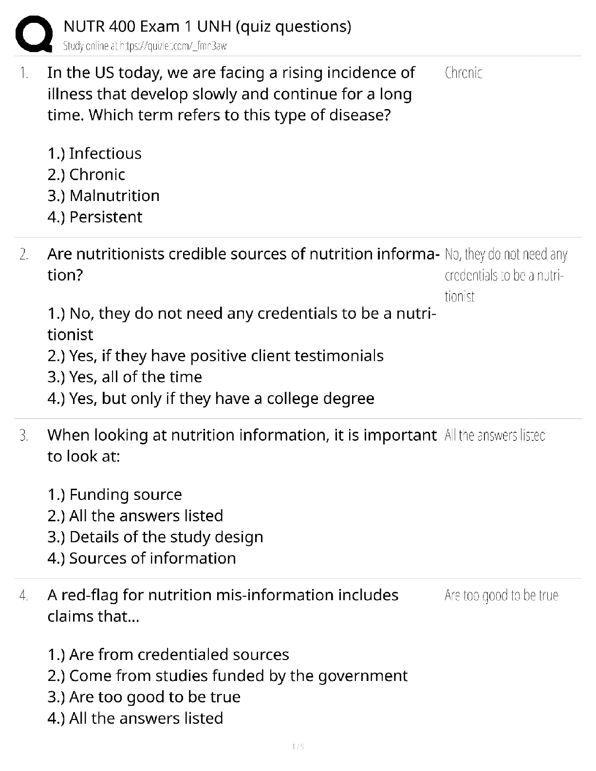 Recommended document preview for NUTR 400 Exam 1 UNH / Score 100% / New Version 2025 Update / Quiz Questions Study Guide