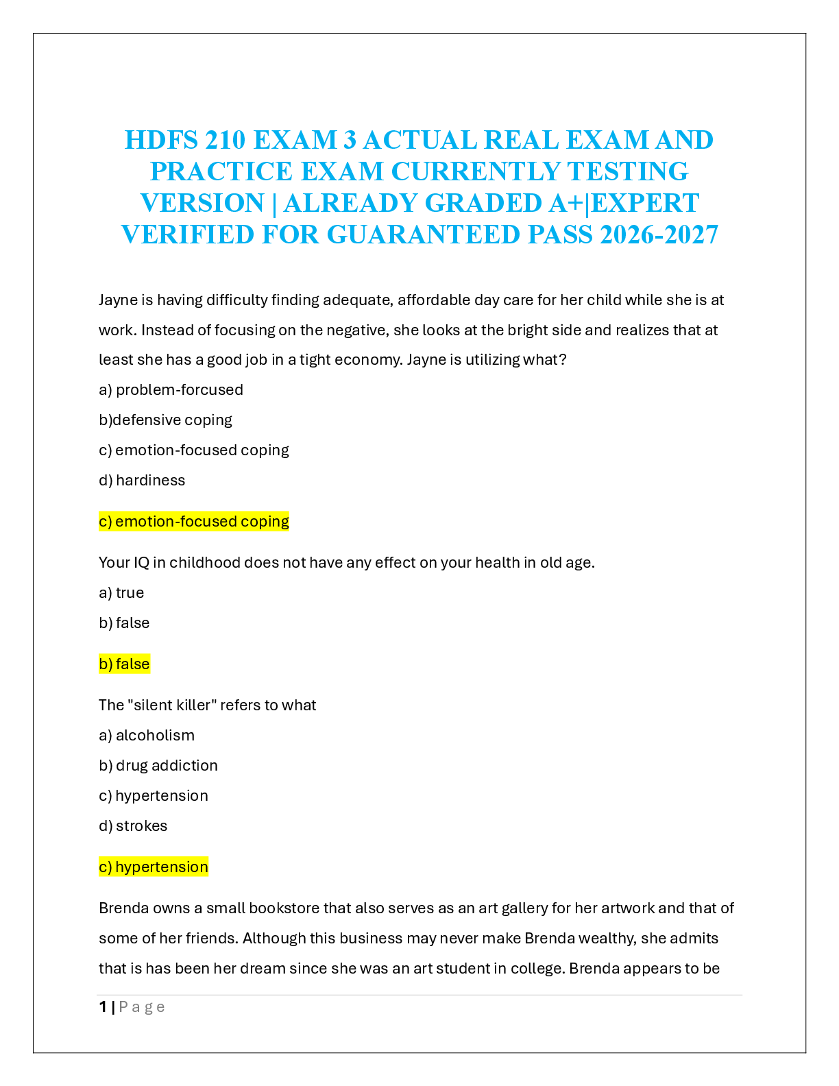 Recommended document preview for HDFS 210 EXAM 3 ACTUAL REAL EXAM AND  PRACTICE EXAM