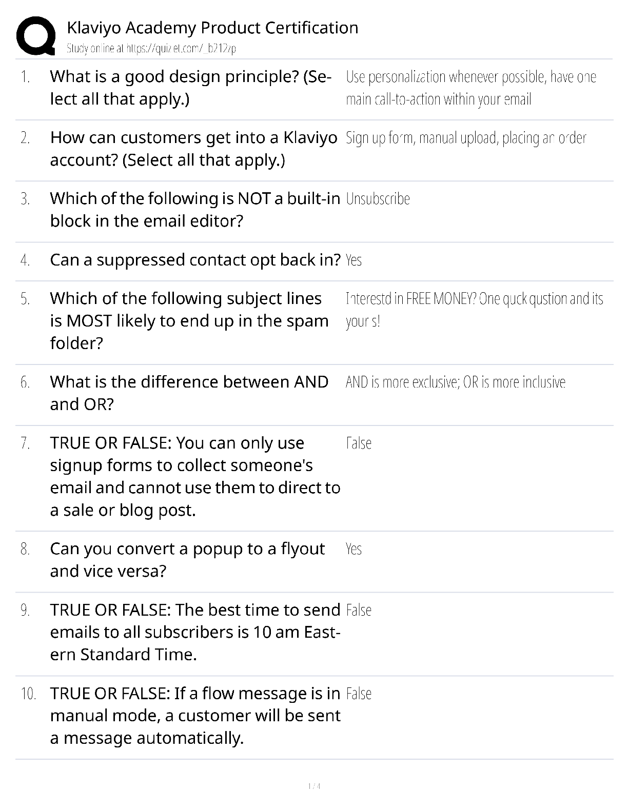 Klaviyo Academy Product Certification / Score 100% / New Version 2025 Update / Exam Prep Study Guide
