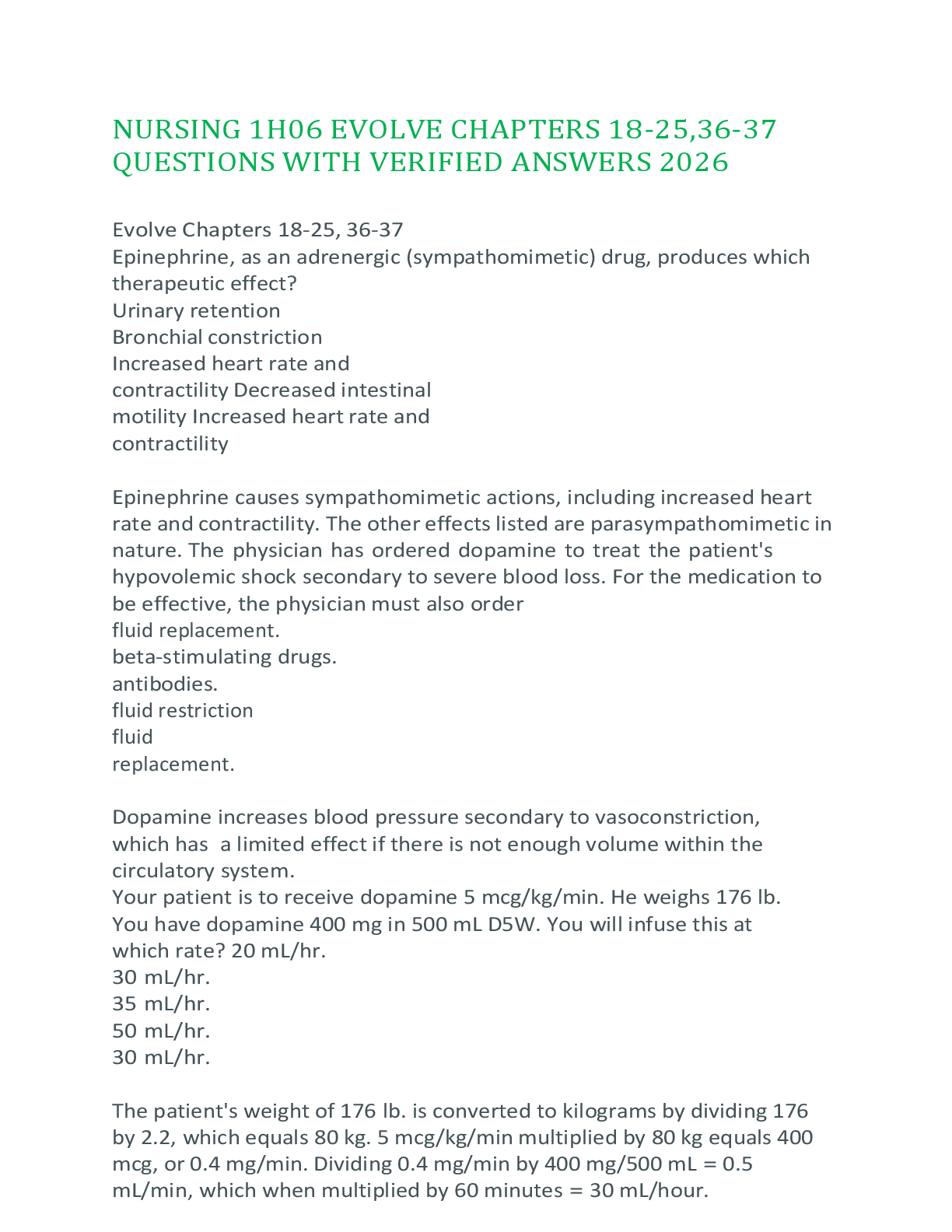 Preview image for NURSING 1H06 EVOLVE CHAPTERS 18-25,36-37 QUESTIONS WITH VERIFIED ANSWERS 2026,100%CORRECT