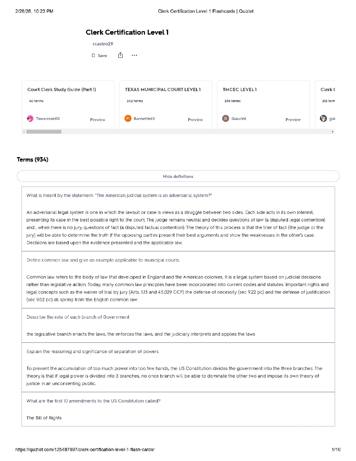 Recommended document preview for Clerk Certification Level 1 / Score 100% / New Version 2025 Update / Flashcards Quizlet Exam Prep