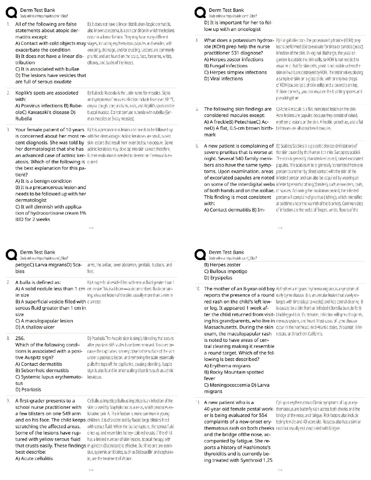 Recommended document preview for Derm Test Bank / Score 100% / Updated 2026 Dermatology Practice Questions & Exam Review