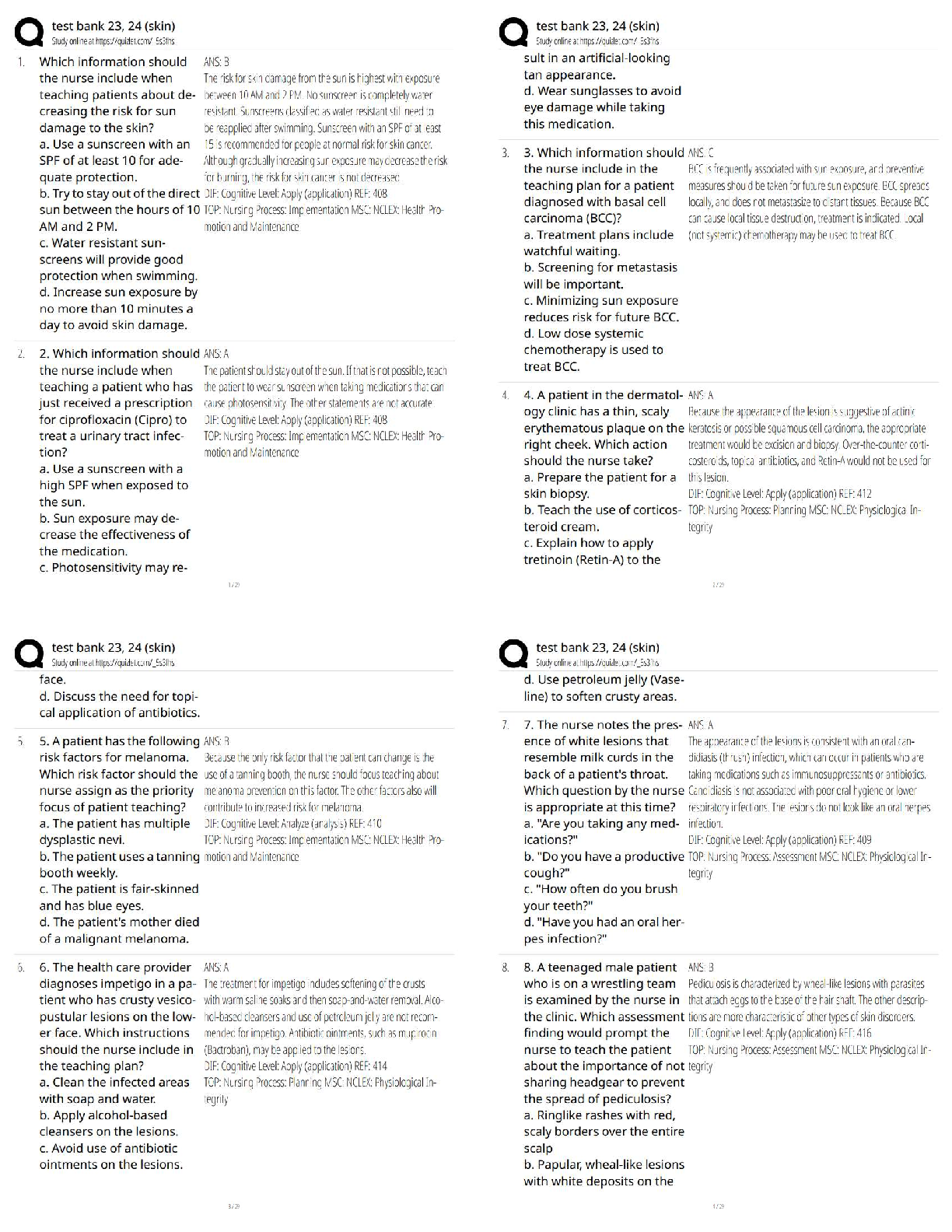Recommended document preview for Skin Test Bank 23 & 24 / Score 100% / Updated 2026 Dermatology Practice Questions & Exam Review