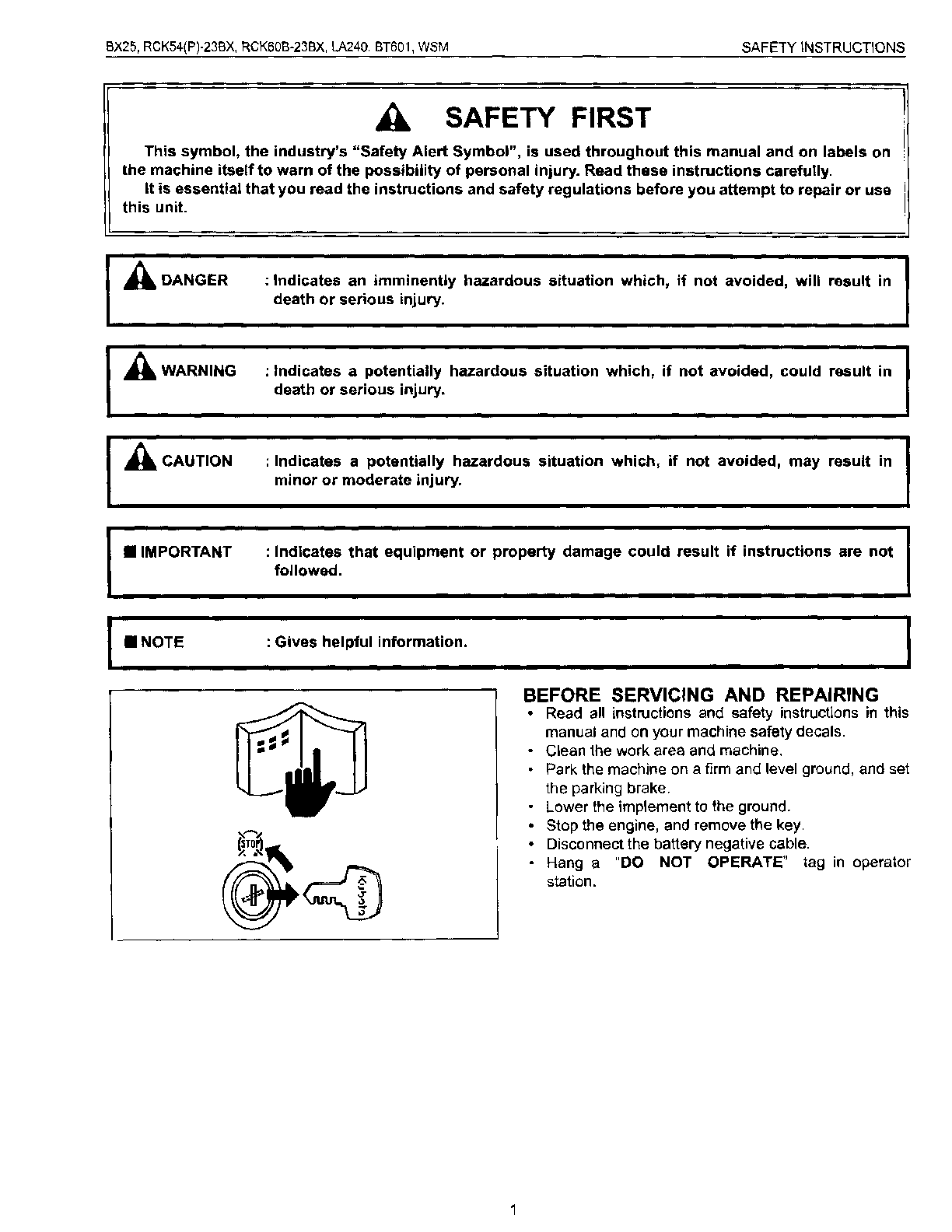 Preview of Kubota BX25, RCK54(P)-23BX, RCK60B-23BX, LA240, BT601 Workshop Manual