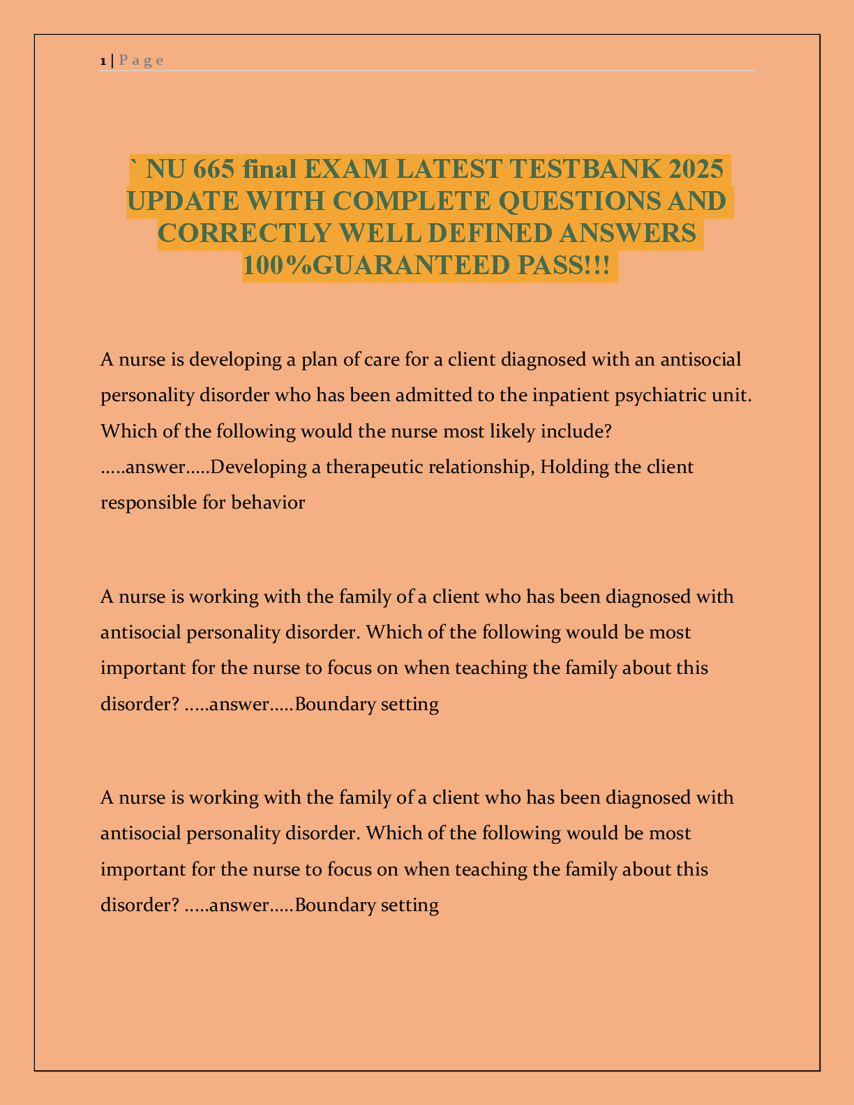 Recommended document preview for ` NU 665 final EXAM LATEST TESTBANK 2025  UPDATE WITH COMPLETE QUESTIONS AND  CORRECTLY WELL DEFINED ANSWERS  100%GUARANTEED PASS!!!