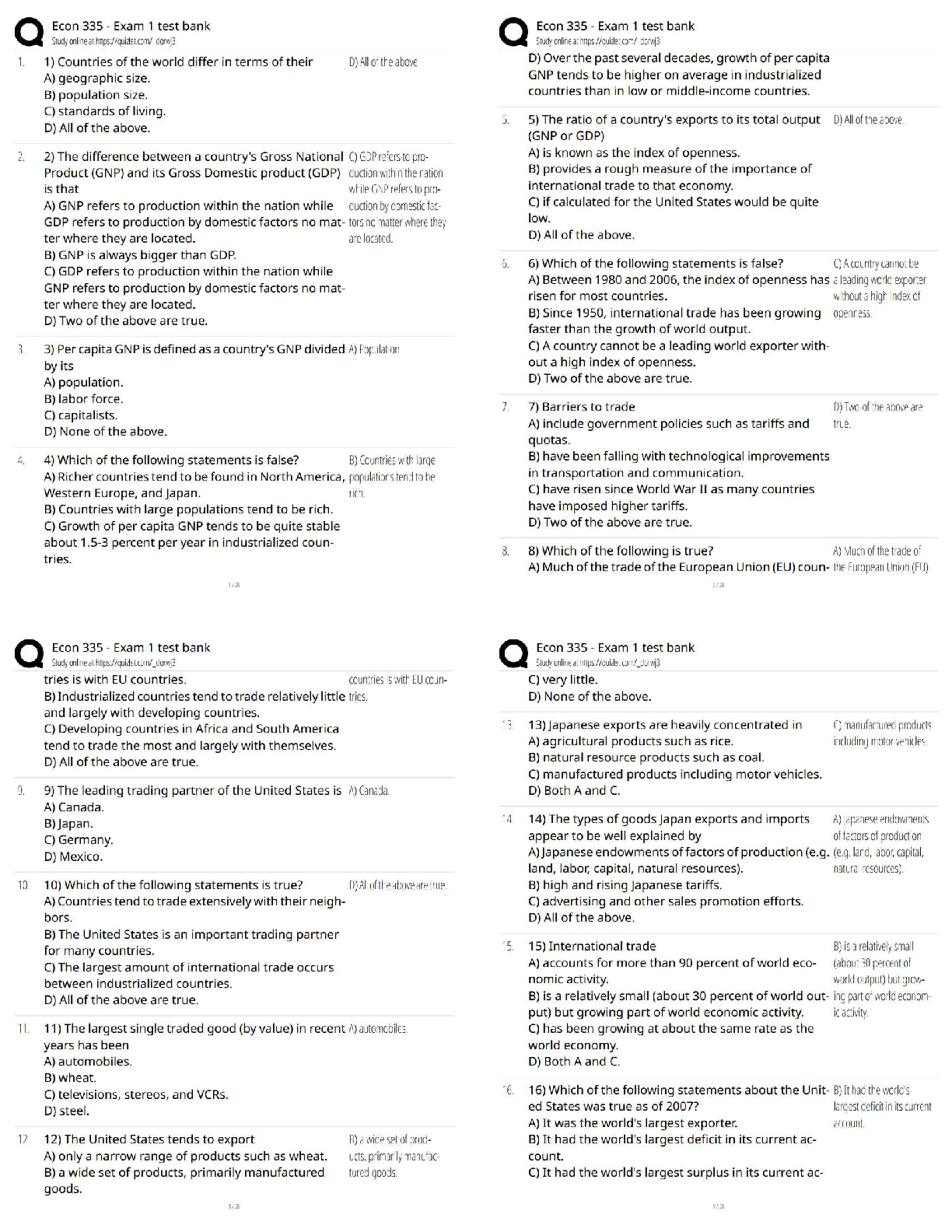 Preview of ECON 335 Exam 1 Test Bank / Score 100% / Updated 2026 Practice Questions & Exam Review