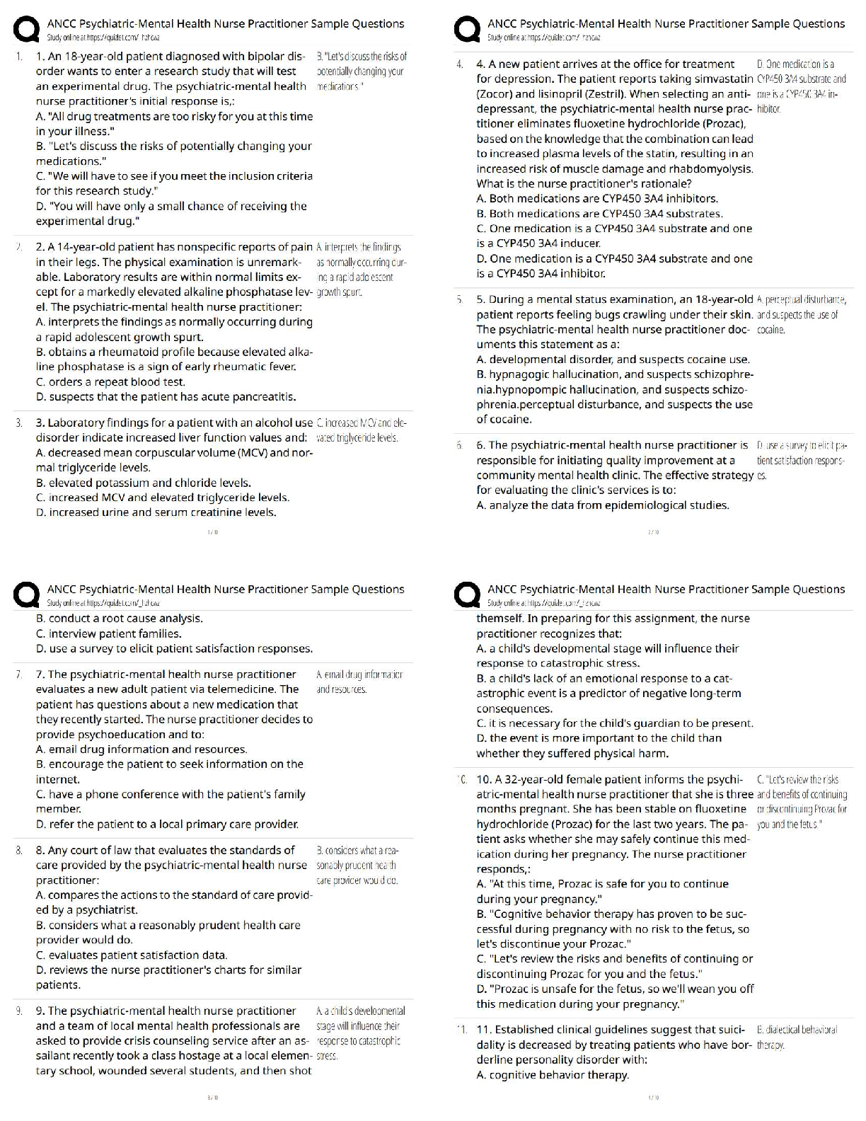 Preview of ANCC Psychiatric-Mental Health Nurse Practitioner Sample Questions / Score 100% / New Version / 2025–2026 Updated PMHNP Exam Prep