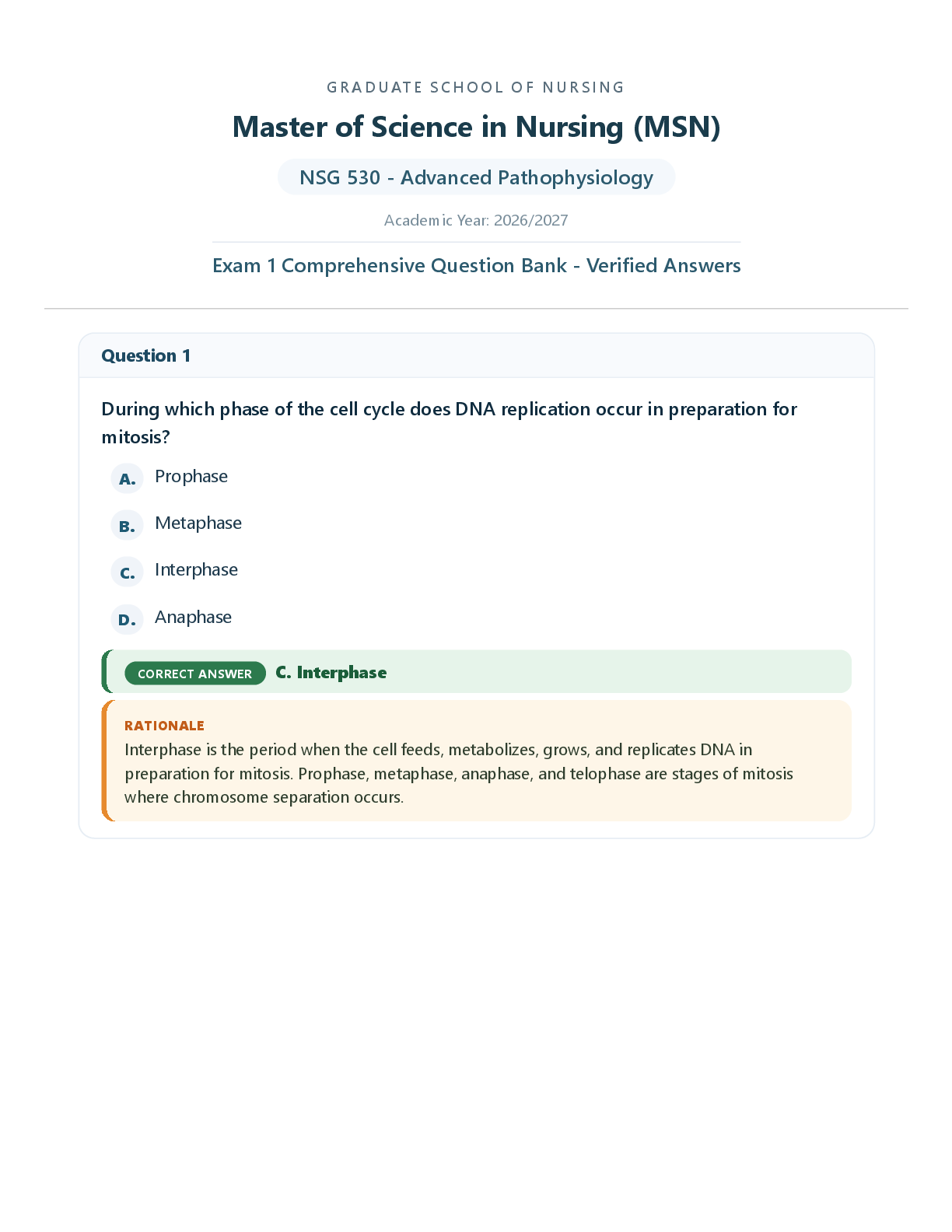 Recommended document preview for NSG 530 - Advanced Pathophysiology  (Latest 2026/2027) Exam 1 Comprehensive Question Bank - Verified Answers