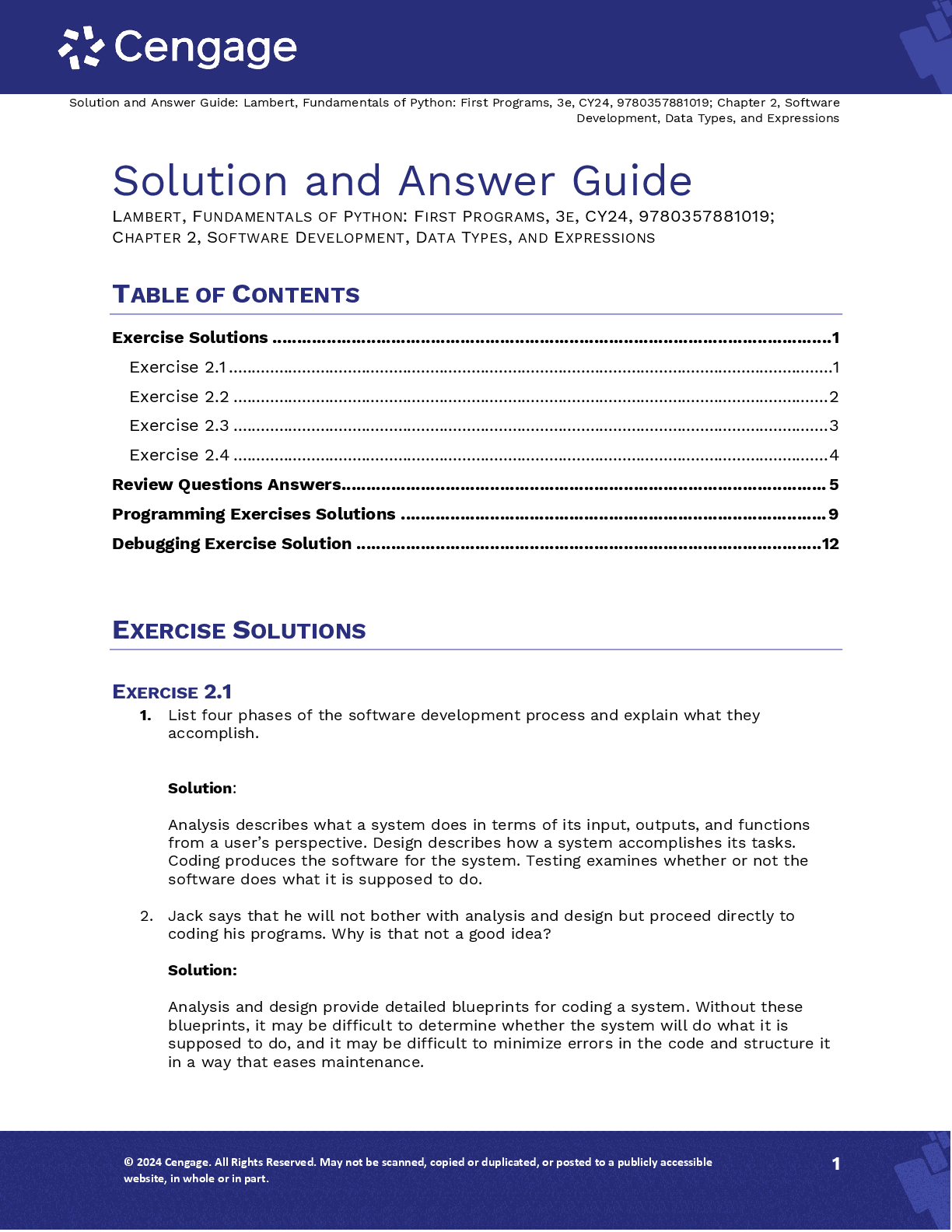 Preview of Fundamentals of Python First Programs 3rd Edition By Kenneth Lambert Solution Manual
