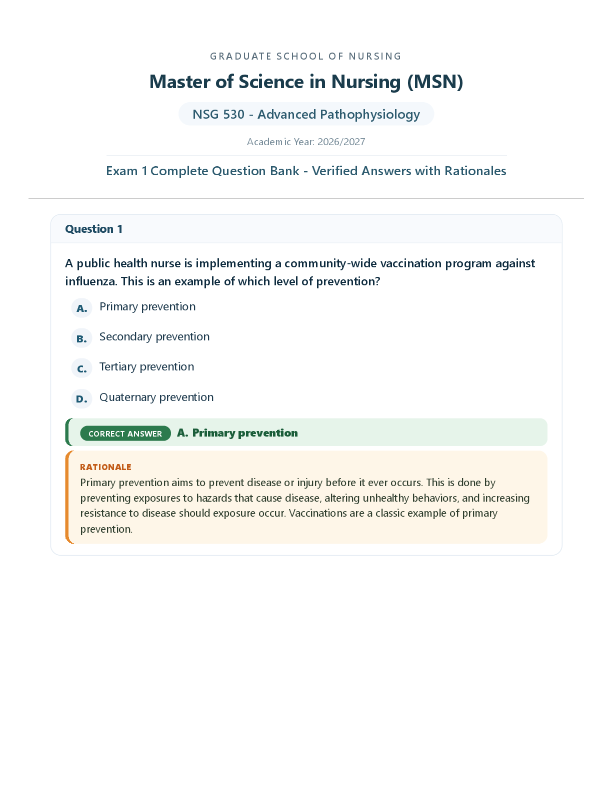 Recommended document preview for NSG530 / NSG 530 Exam 1 (Latest 2026 / 2027): Advanced Pathophysiology | Questions and Verified Answers | 100% Correct | Grade A - Wilkes