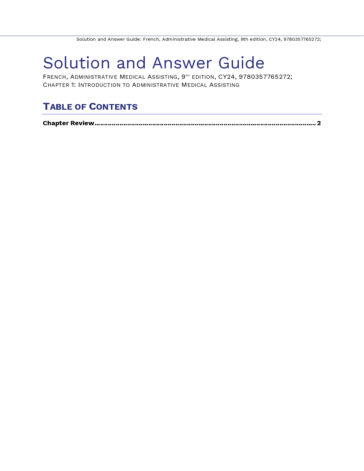 Preview of Administrative Medical Assisting 9th Edition By Linda French, Lisa Turner Solution Manual