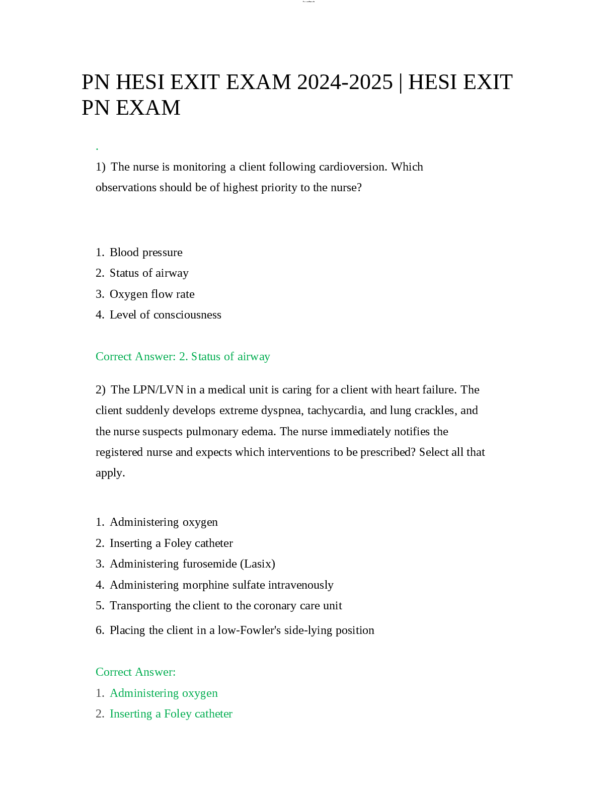 Preview of PN HESI EXIT EXAM 2024-2025 | HESI EXIT  PN EXAM