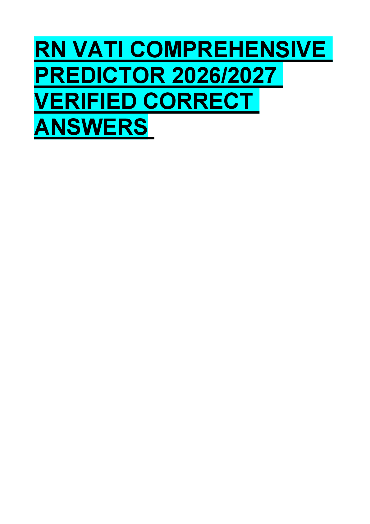 Preview of RN VATI COMPREHENSIVE  PREDICTOR 2026/2027  VERIFIED CORRECT  ANSWERS