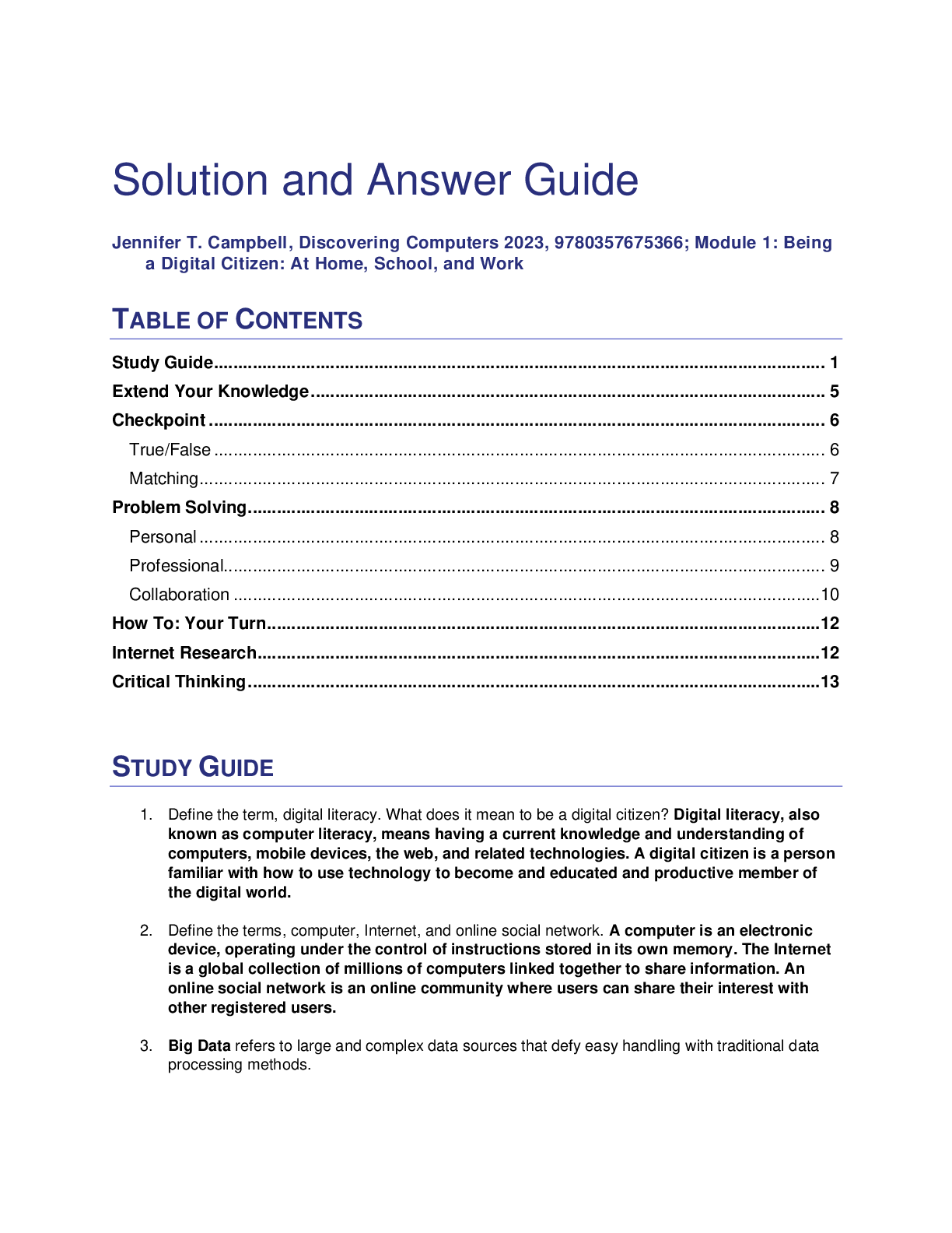 Preview of Discovering Computers Digital Technology Data and Devices 17th Edition By Jennifer Campbel