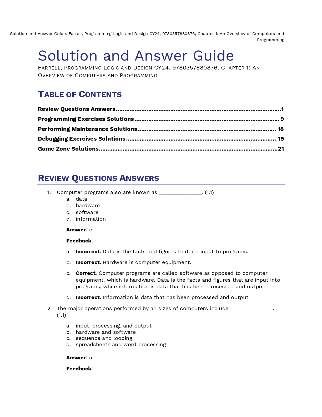 Preview of Programming Logic and Design 10th Edition By Joyce Farrell Solution Manual