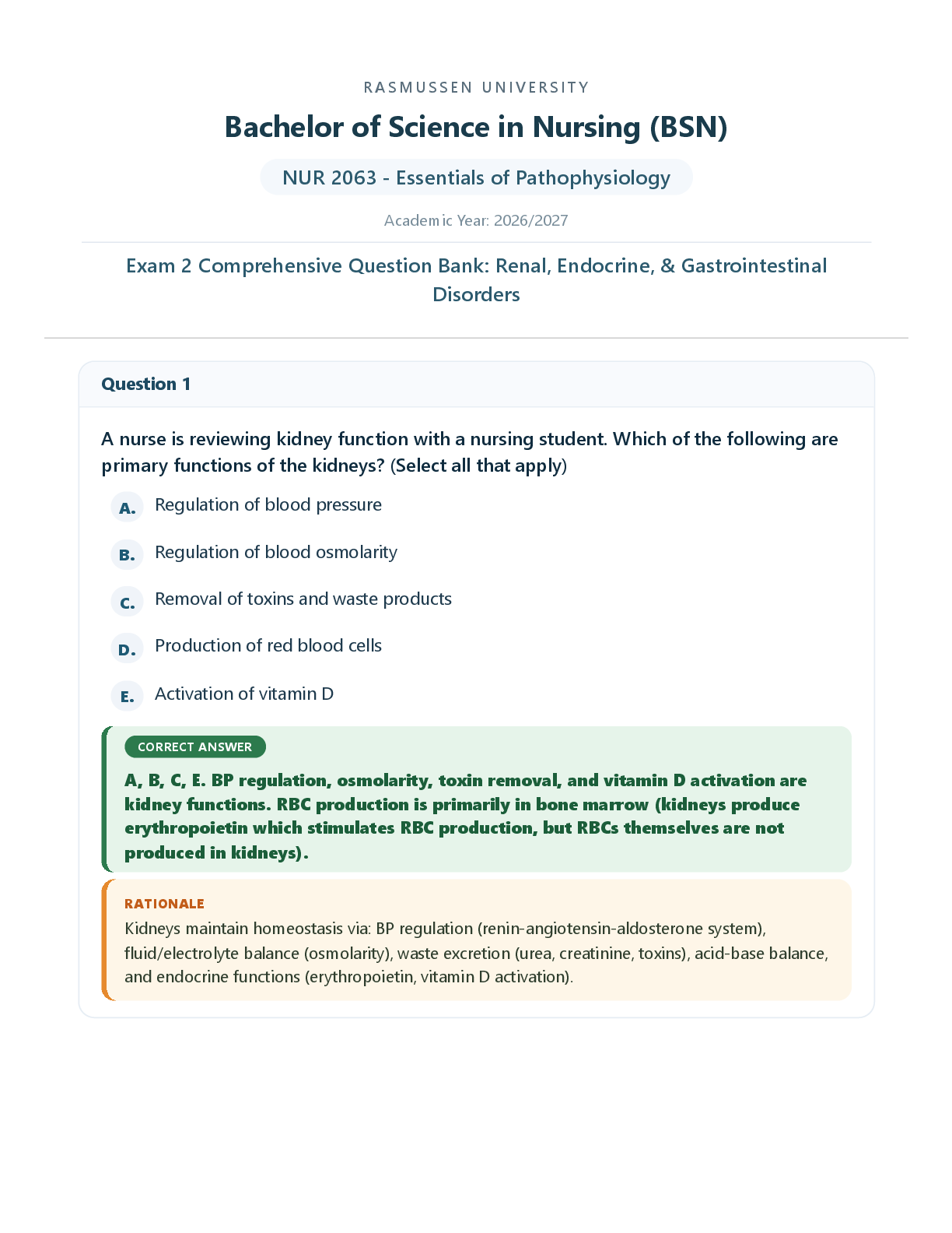 Recommended document preview for NUR 2063 / NUR2063: Essentials of Pathophysiology Exam 2 (Latest 2026 / 2027) Rasmussen