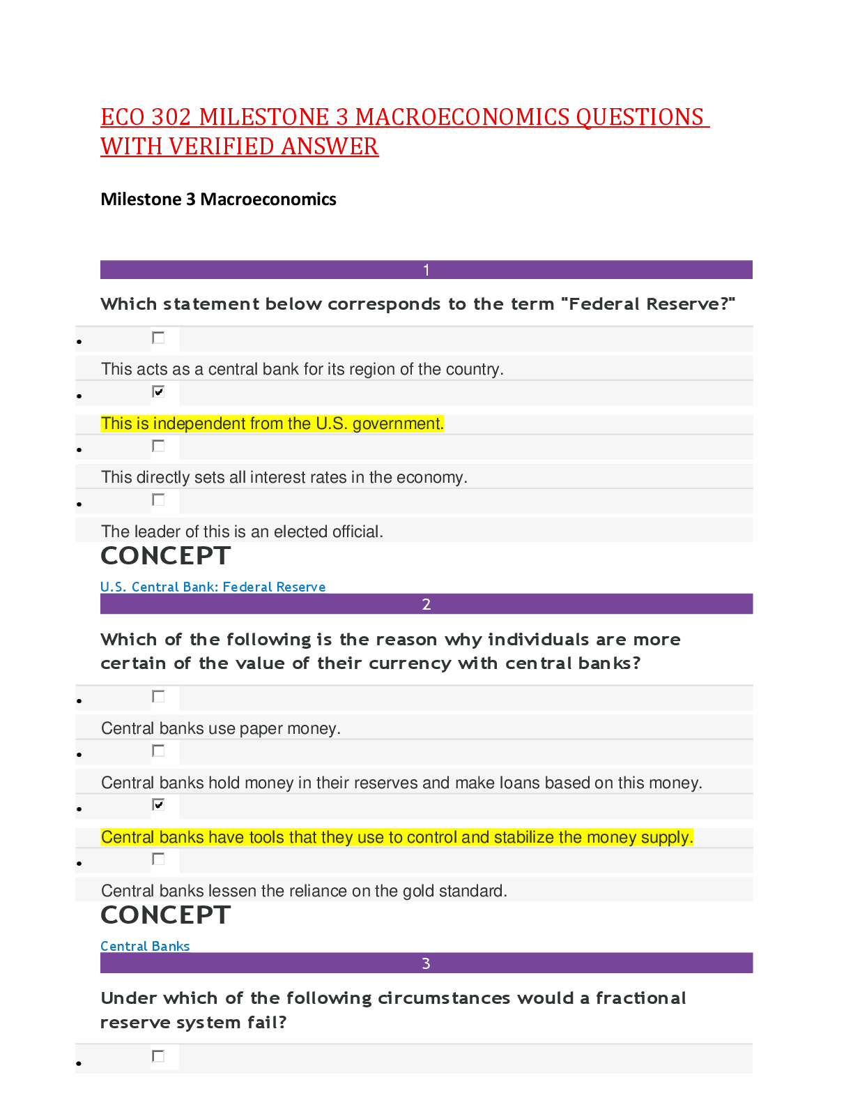 Preview of ECO 302 MILESTONE 3 MACROECONOMICS QUESTIONS WITH VERIFIED ANSWER,100%CORRECT