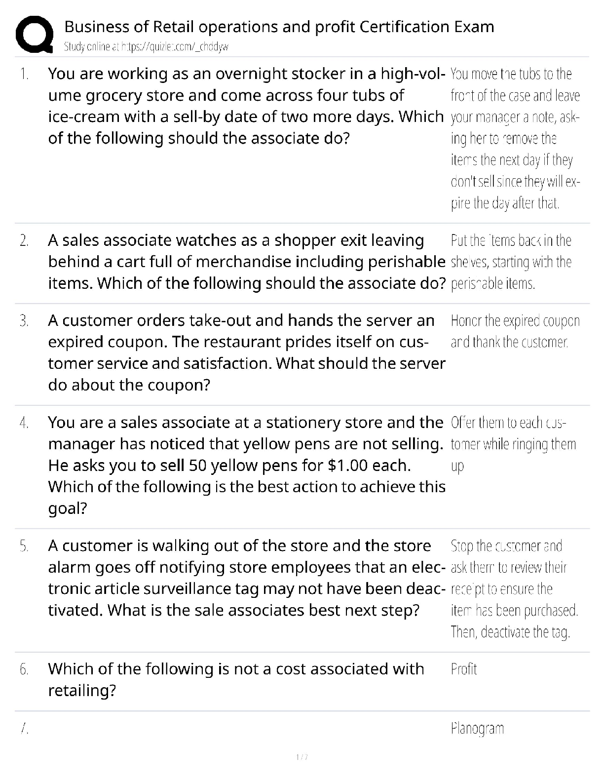 Recommended document preview for Retail Operations Profit Certification / Score 100% / New Version 2025 Update / Business Exam Prep