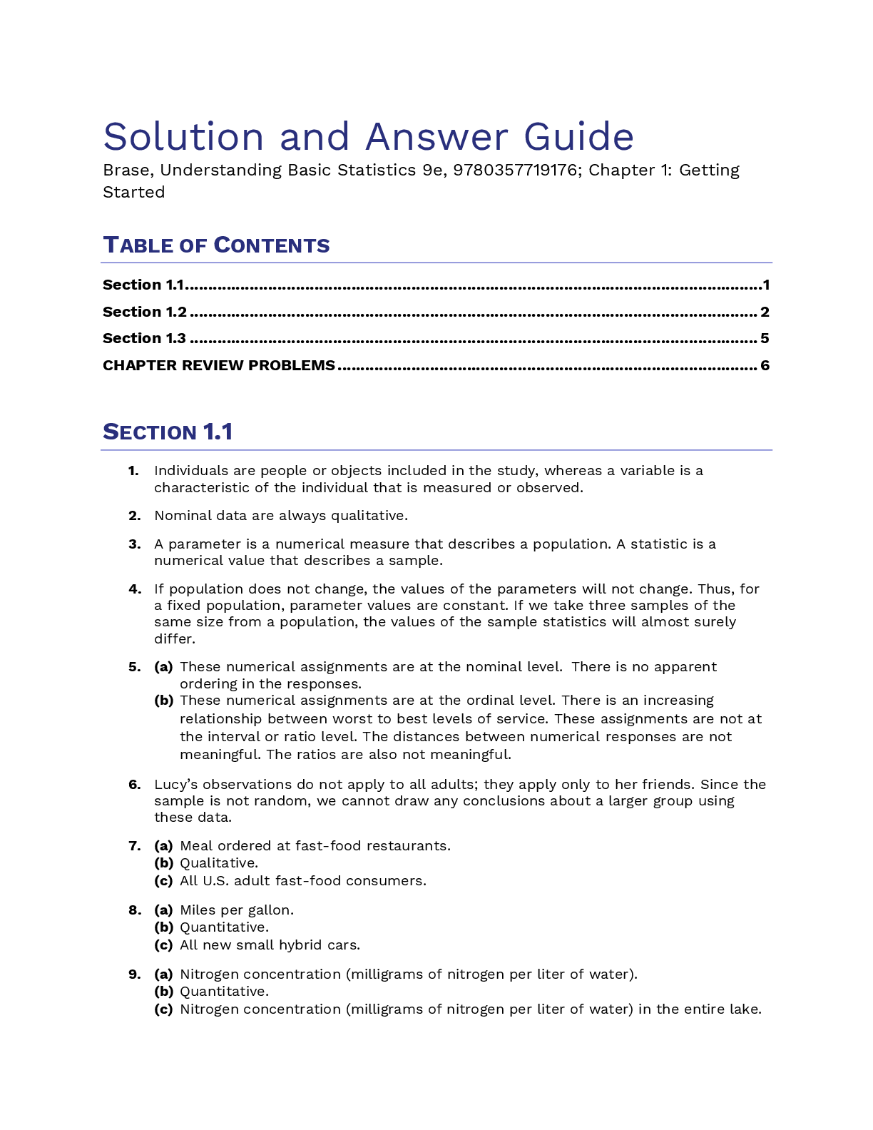 Recommended document preview for Understandable Statistics 13th Edition By Charles Henry Brase, Corrinne Pellillo Brase, Jason Dolor, James Seibert Solution Manual