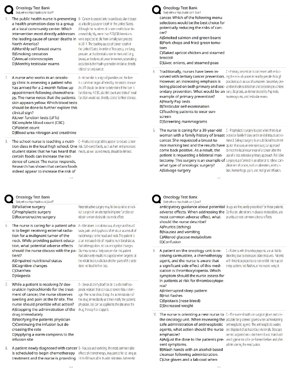 Preview of Oncology Test Bank / Score 100% / Updated 2026 Practice Questions & Exam Review
