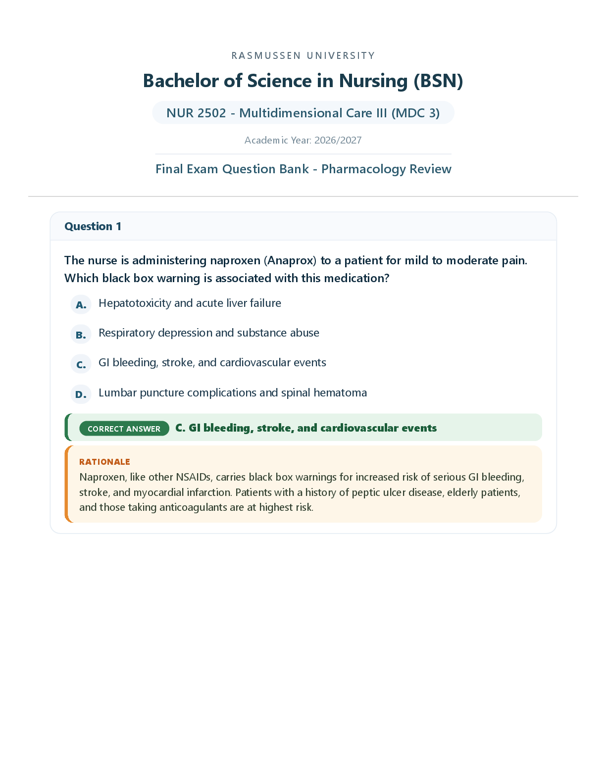 Preview of NUR 2502 / NUR2502 Final Exam (Latest 2026 / 2027): Multidimensional Care III / MDC 3 - Rasmussen