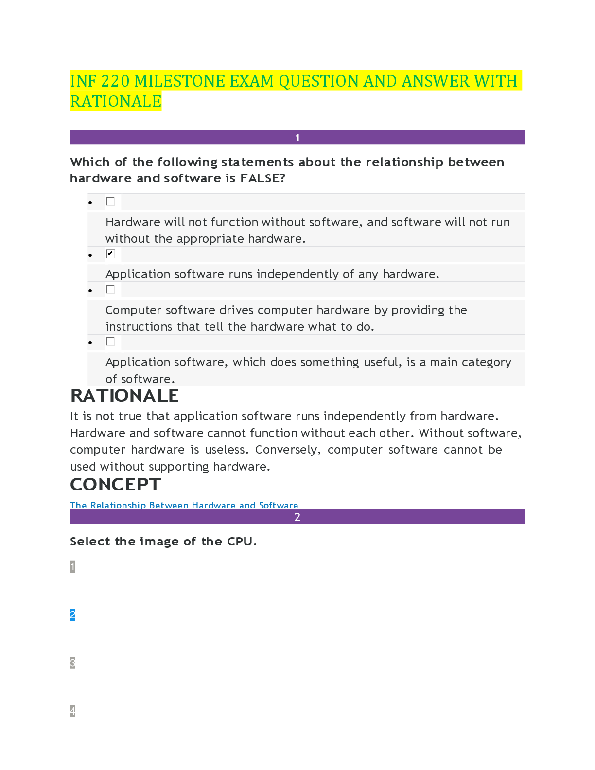 Recommended document preview for INF 220 MILESTONE EXAM QUESTION AND ANSWER WITH RATIONALE,100%CORRECT