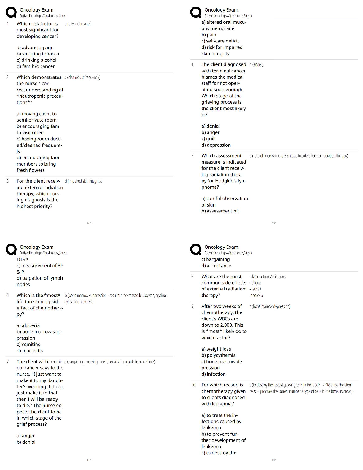 Preview of Oncology Final Exam Practice Questions / Oncology Nursing Practice Questions / Score 100% / 2025–2026 Updated