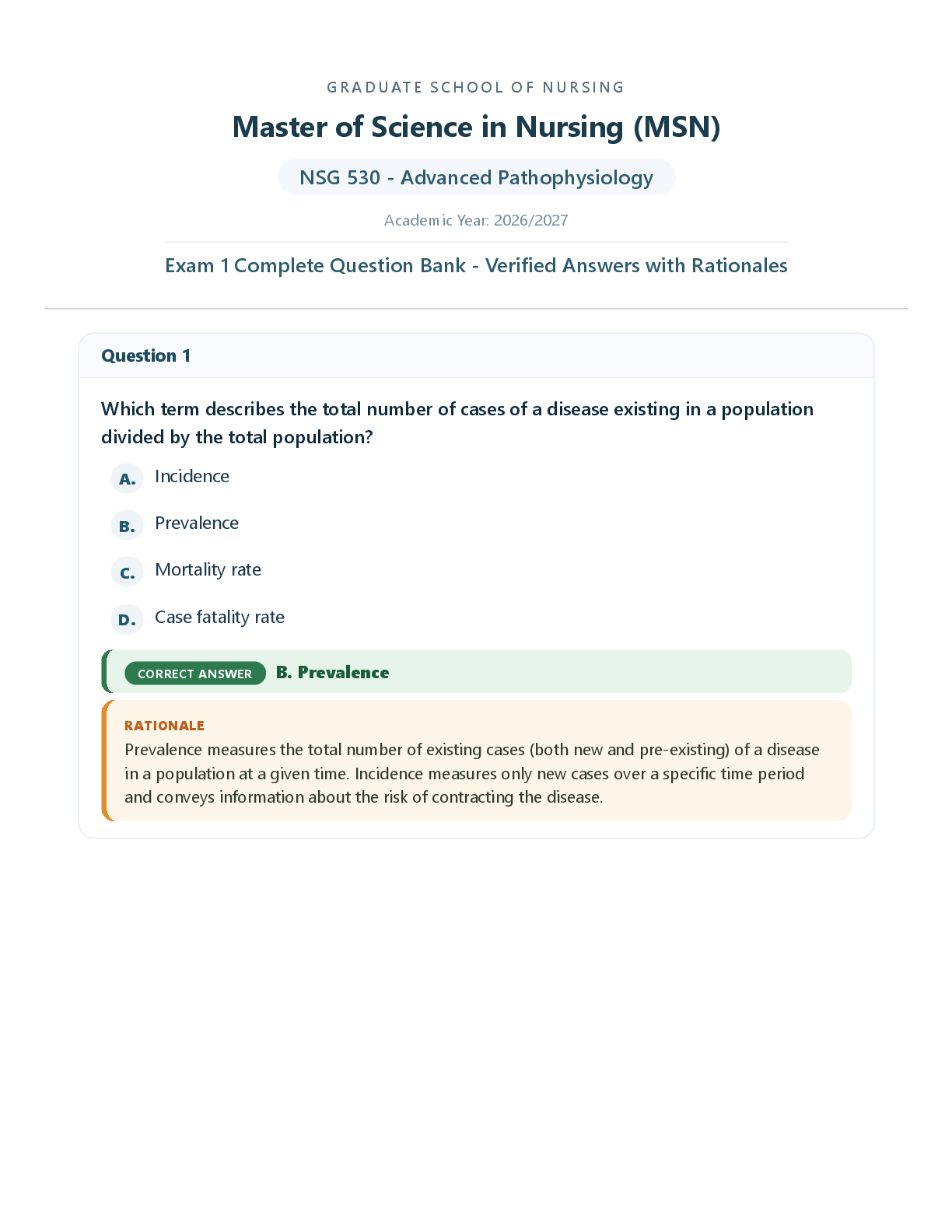 Preview of NSG 530 - Advanced Pathophysiology (Latest: 2026/2027) Exam 1 Complete Question Bank  Advanced Pathophysiology verified answers with rationales
