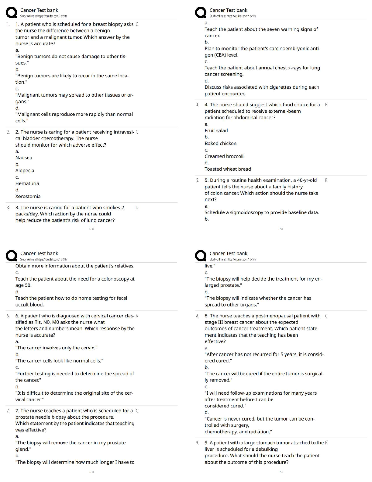 Preview of Cancer Test Bank / Score 100% / New Version / 2025–2026 Updated Oncology Exam Questions