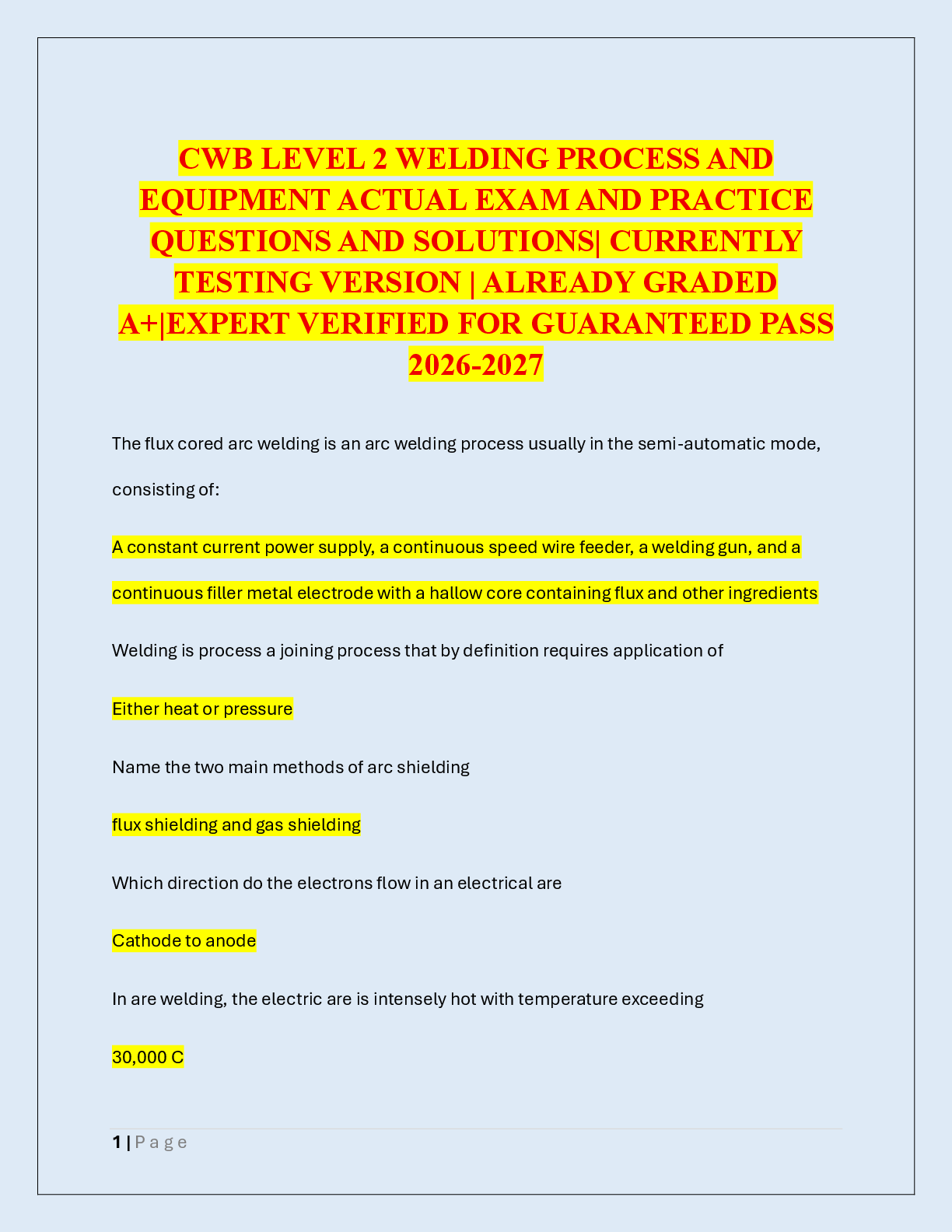 Preview of CWB LEVEL 2 WELDING PROCESS AND  EQUIPMENT ACTUAL EXAM