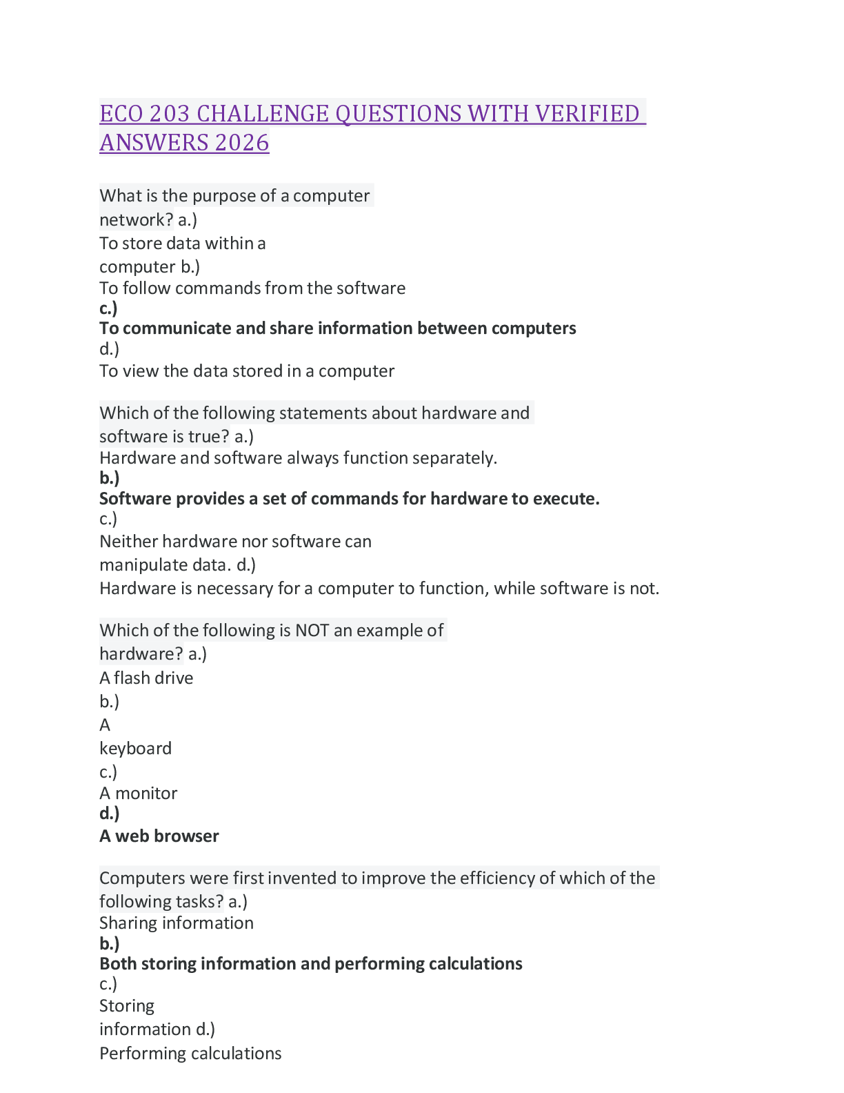 Recommended document preview for ECO 203 CHALLENGE QUESTIONS WITH VERIFIED ANSWERS 2026,100%CORRECT