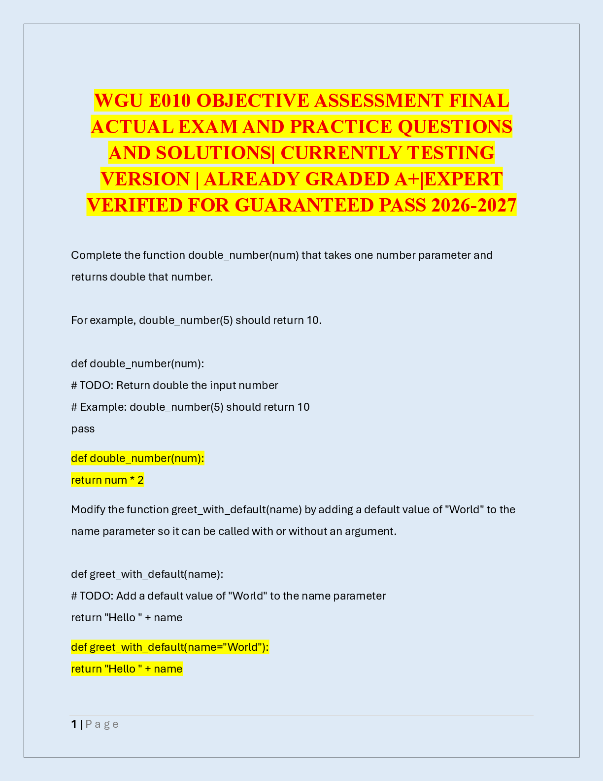 Preview of WGU E010 OBJECTIVE ASSESSMENT FINAL  ACTUAL EXAM AND PRACTICE QUESTIONS  AND SOLUTIONS