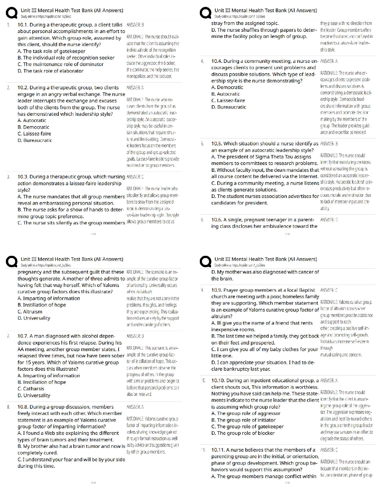 Preview of Unit III Mental Health Test Bank (All Answers) / Score 100% / New Version / 2025–2026 Updated Nursing Exam Prep