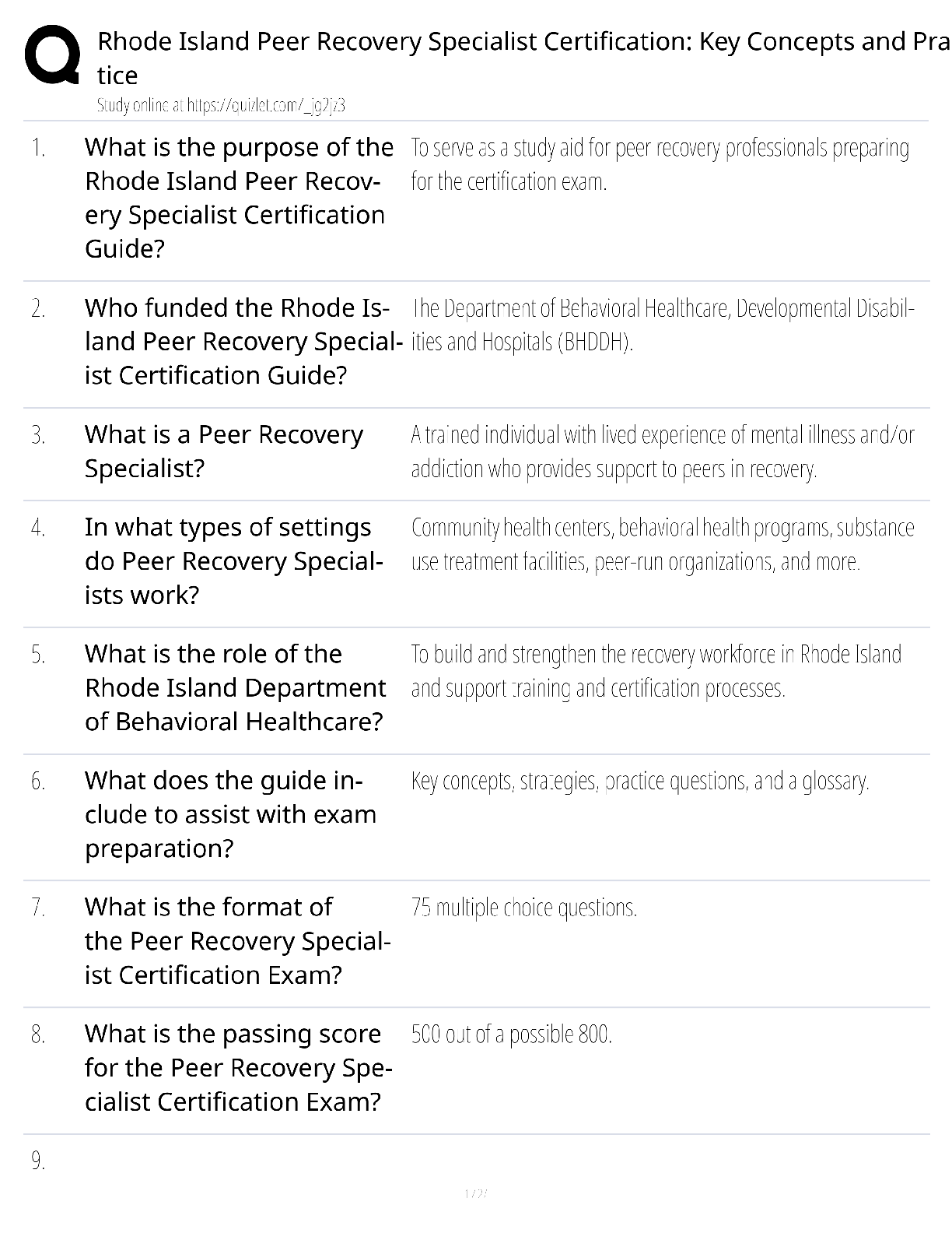 Preview image for Rhode Island Peer Recovery Specialist / Score 100% / New Version 2025 Update / Certification Key Concepts Practice