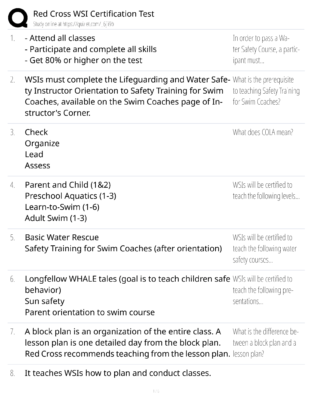 Red Cross WSI Certification / Score 100% / New Version 2025 Update / Water Safety Instructor Test Prep