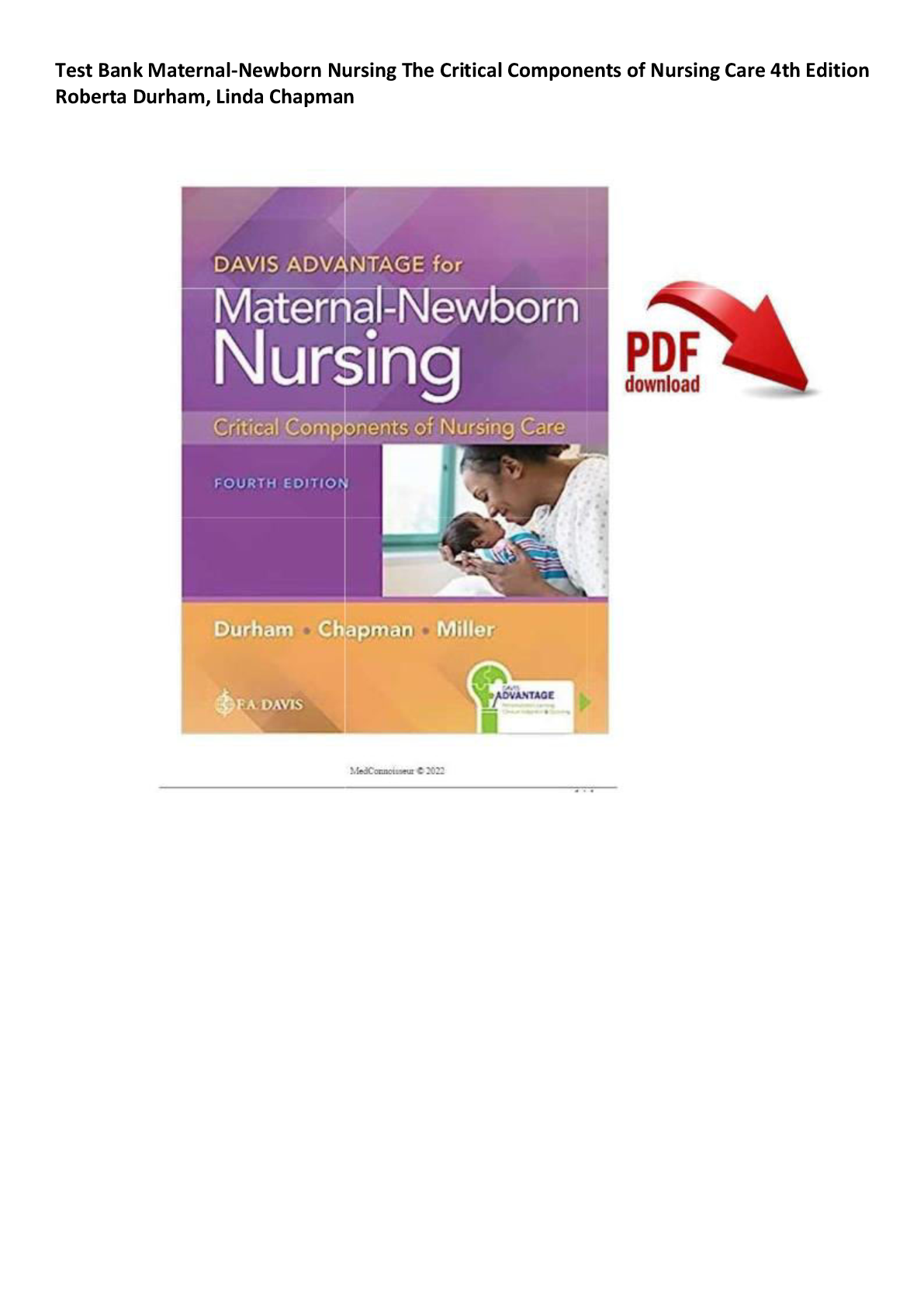 Preview of Test Bank Maternal-Newborn Nursing The Critical Components of Nursing Care 4th Edition, Roberta Durham, Linda Chapman Complete All Chapters 1-19! ALREADY RATED A+ 100% CORRECT ANSWERS