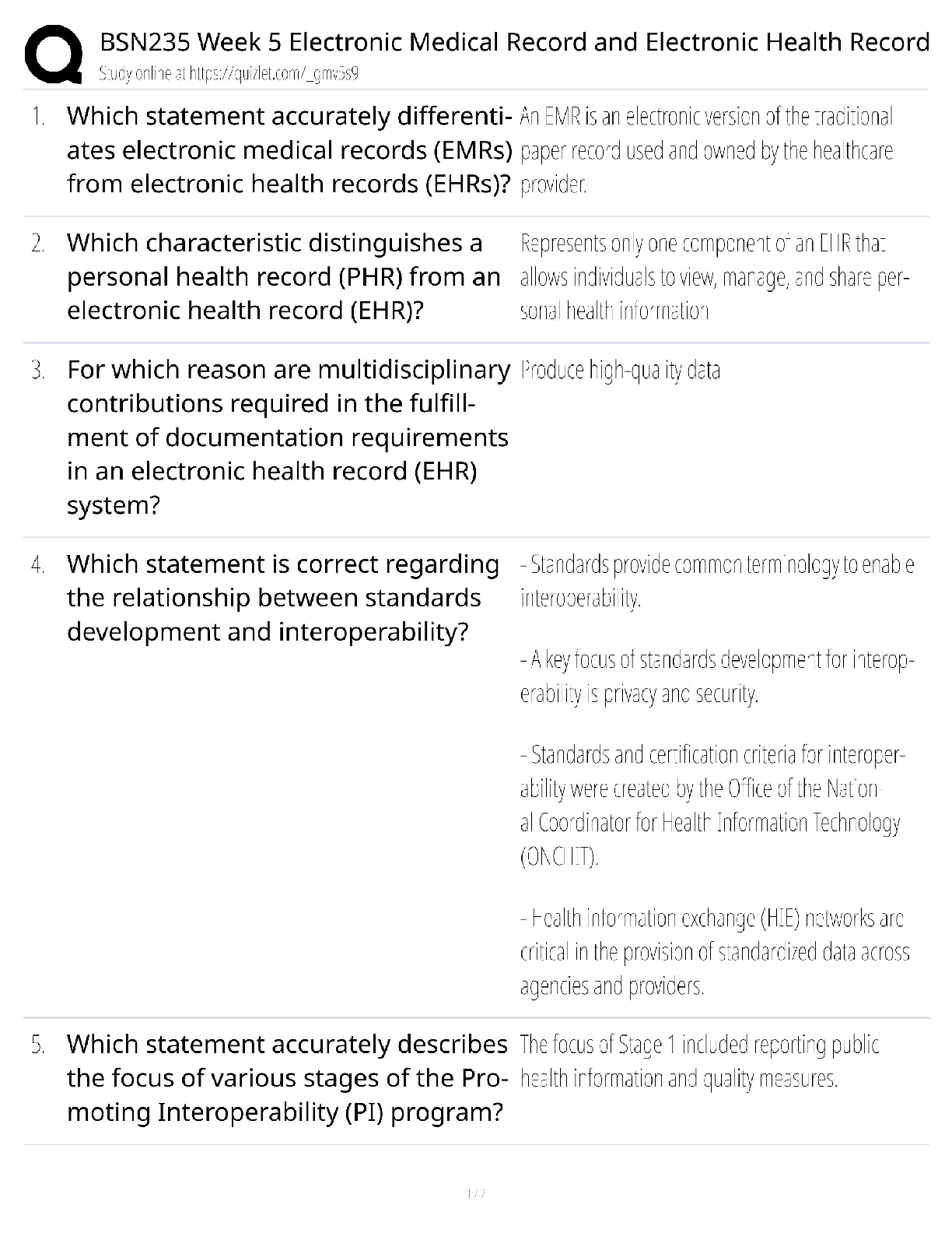 Recommended document preview for BSN235 Week 5 / EMR vs EHR / score 100% / new version / nursing study guide