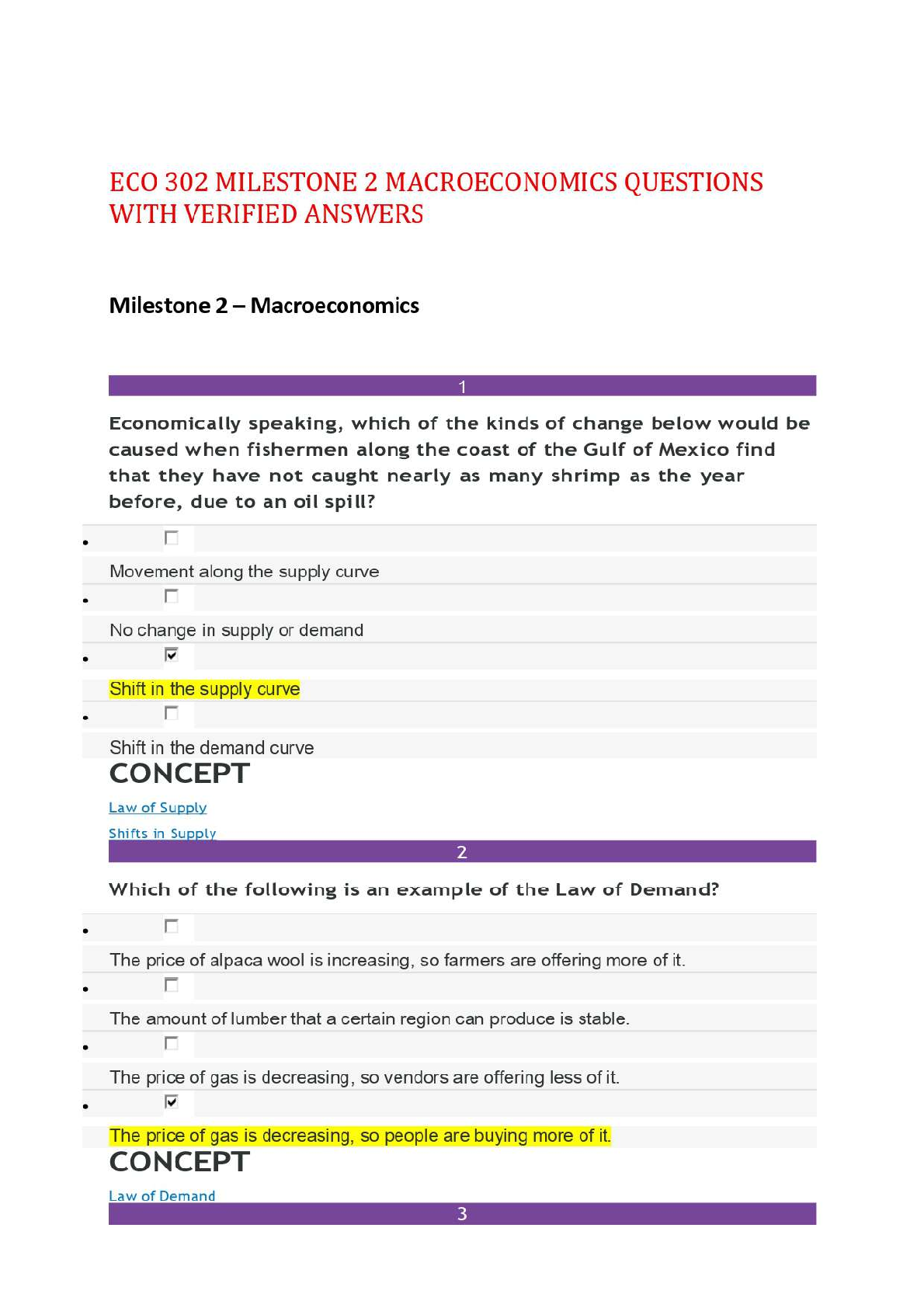 Preview of ECO 302 MILESTONE 2 MACROECONOMICS QUESTIONS WITH VERIFIED ANSWERS,100%CORRECT