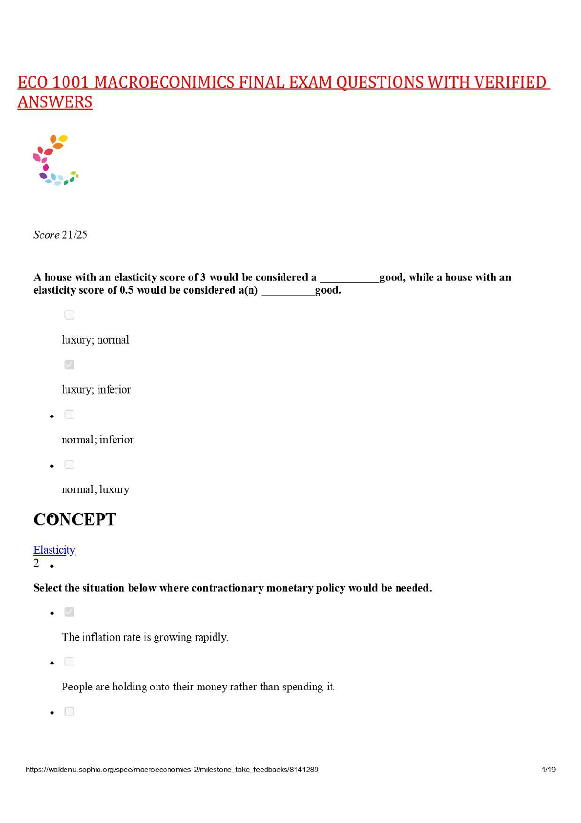 Preview of ECO 1001 MACROECONIMICS FINAL EXAM QUESTIONS WITH VERIFIED  ANSWERS,100%CORRECT