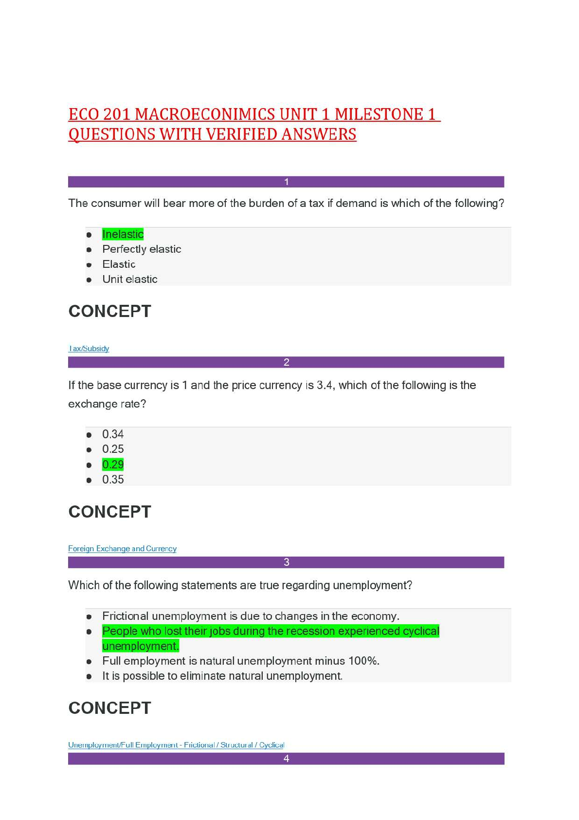 Preview of ECO 201 MACROECONIMICS UNIT 1 MILESTONE 1 QUESTIONS WITH VERIFIED ANSWERS,100%CORRECT