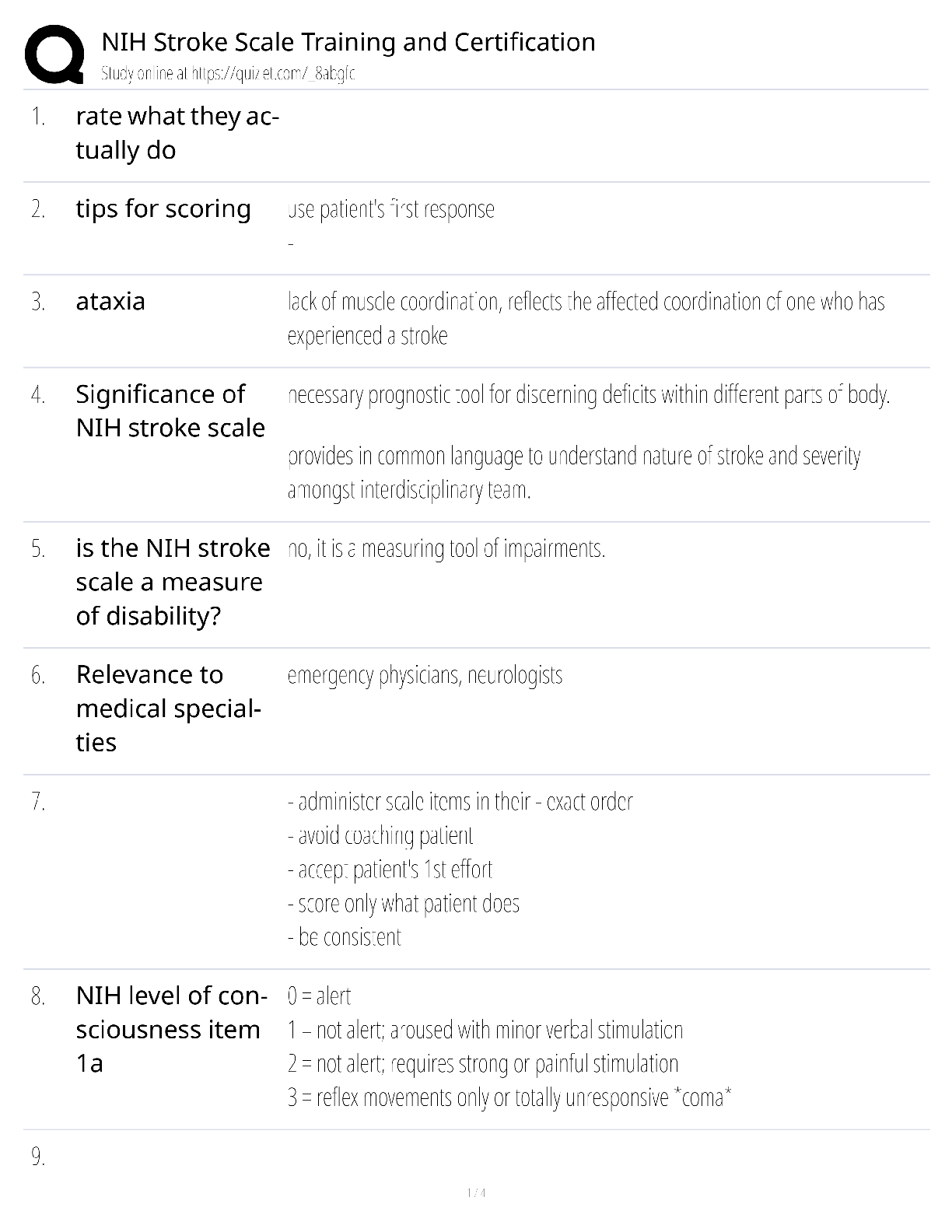 NIH Stroke Scale Training / certification / score 100% / new version / study guide