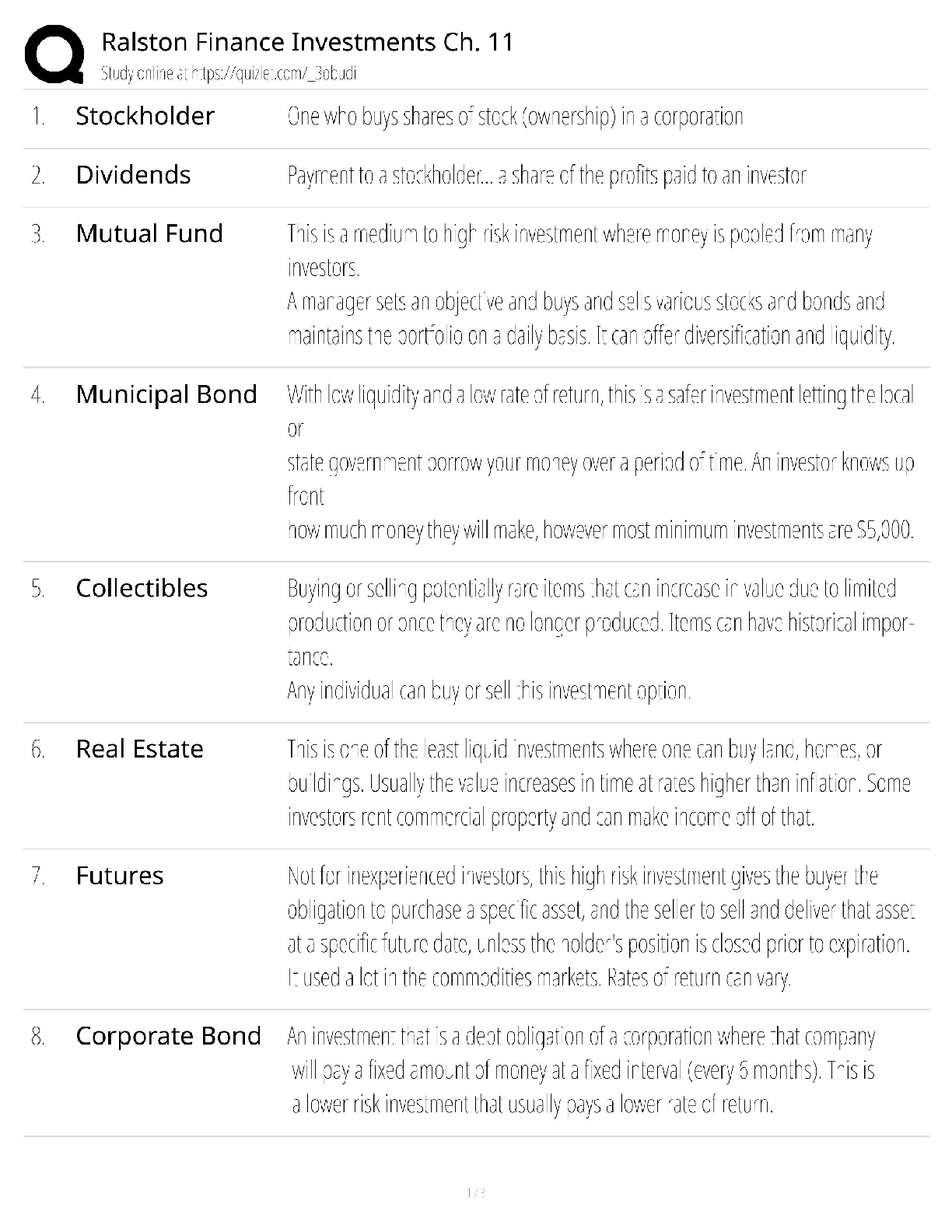 Recommended document preview for Ralston Finance Investments / chapter 11 / score 100% / new version / study guide