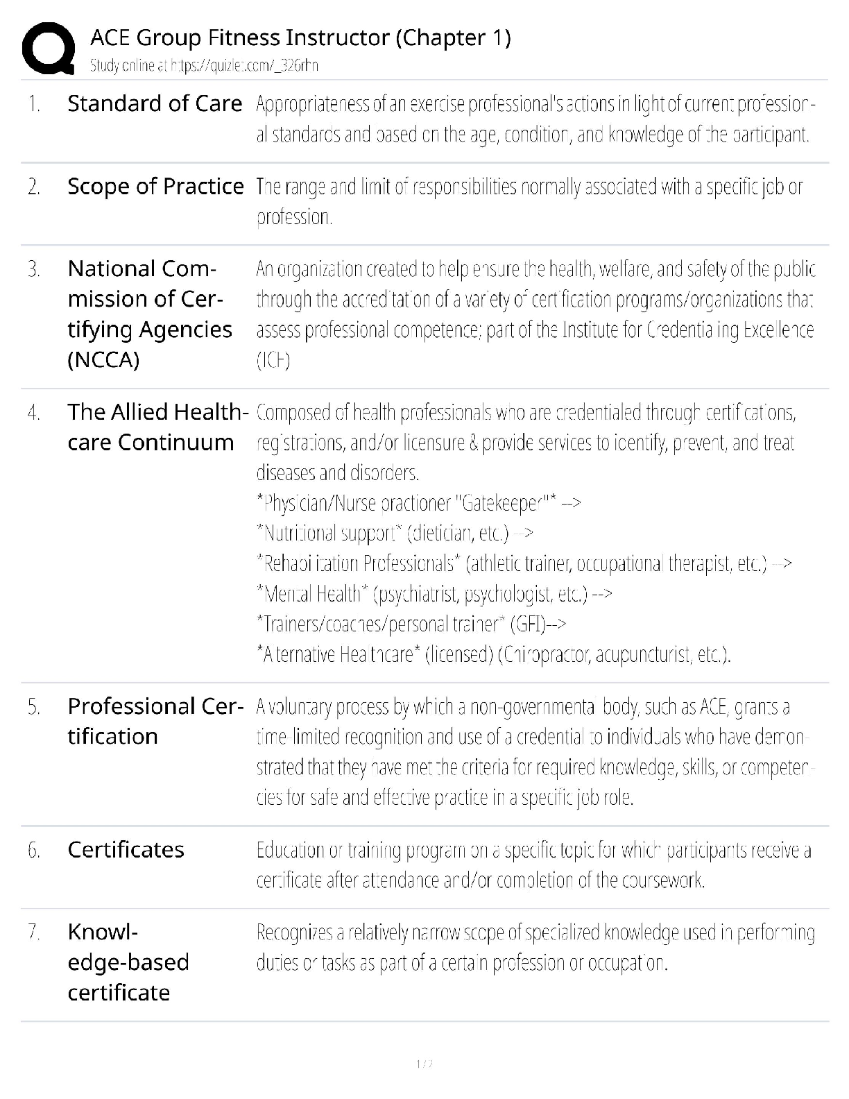 Recommended document preview for ACE Group Fitness / chapter 1 / score 100% / new version / instructor certification study